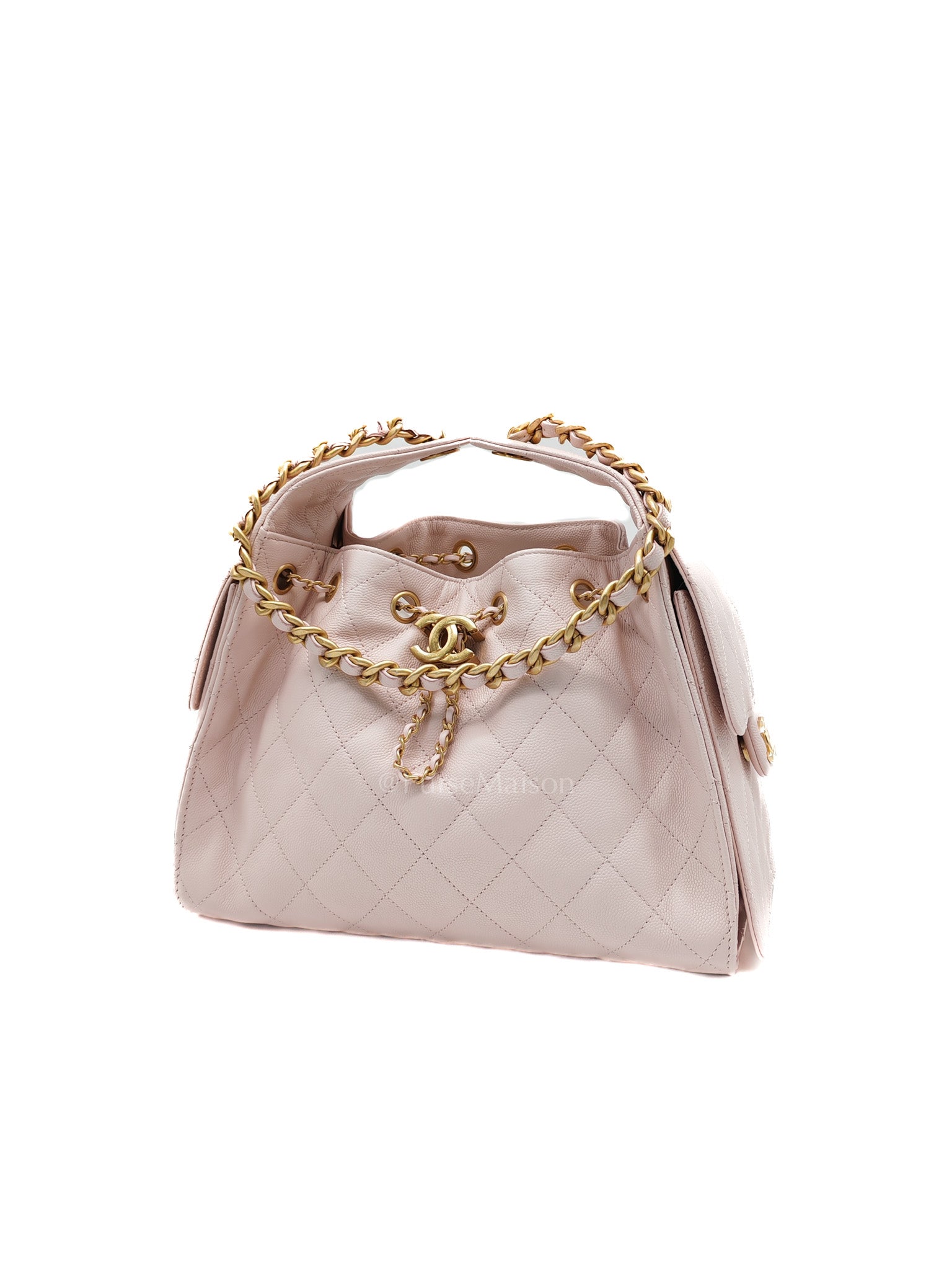 25 Small in Pink Caviar Leather and Aged Gold Hardware (Microchip)