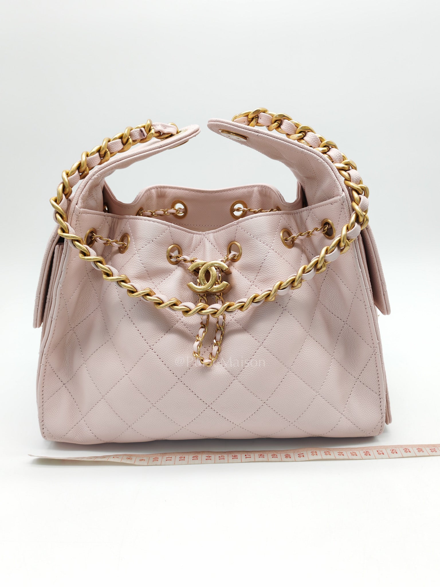 25 Small in Pink Caviar Leather and Aged Gold Hardware (Microchip)