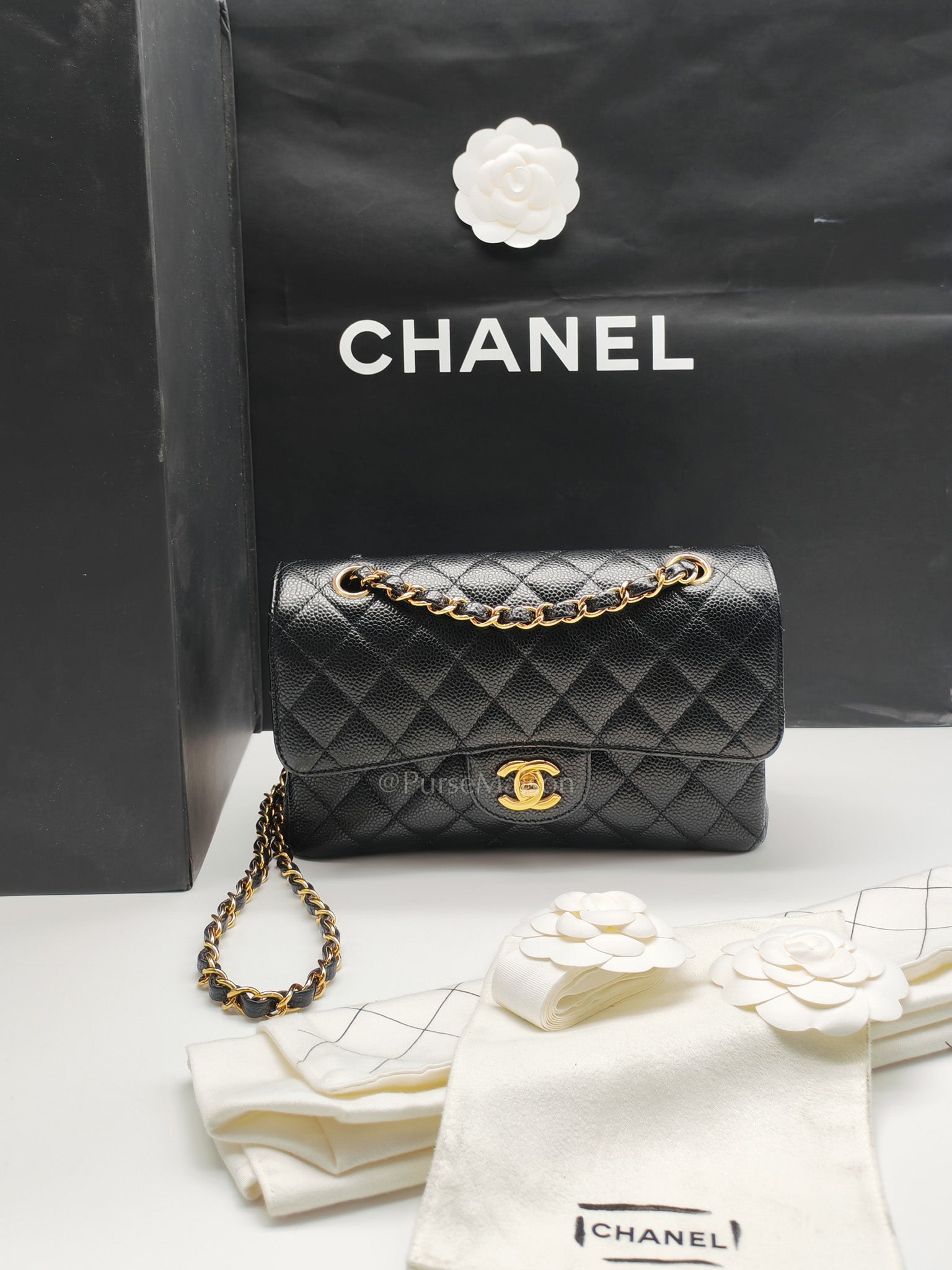 Classic Double Flap Small in Black Caviar Leather Gold Hardware (Microchip)