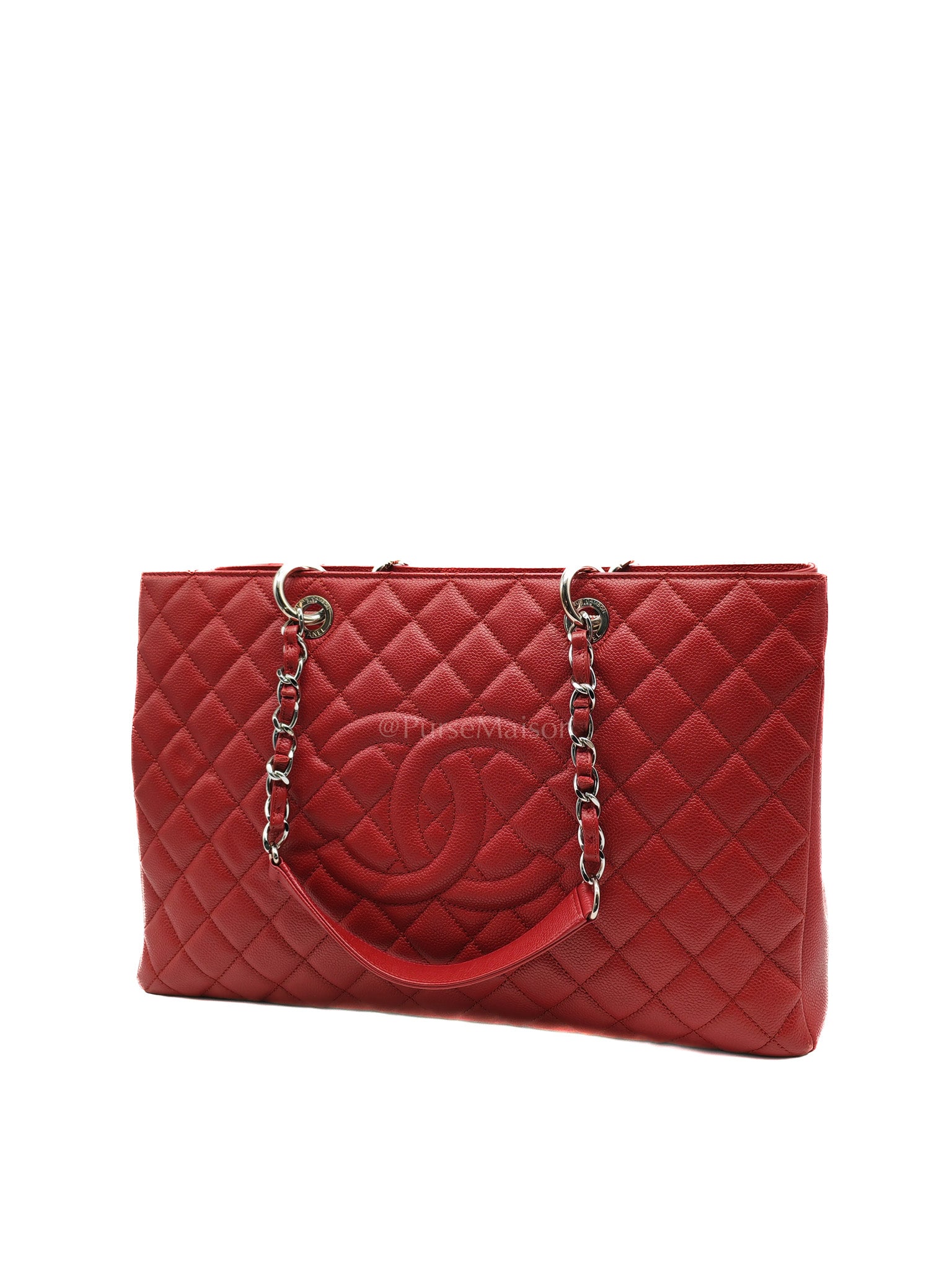 Chanel Grand Shopping Tote Bag XL in Red Caviar Leather Silver Hardware (Series 16)
