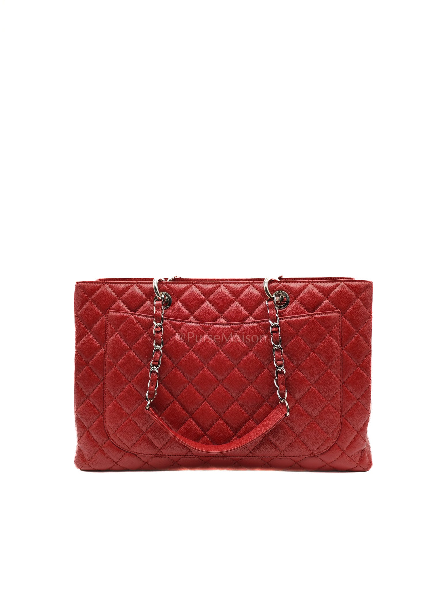 Chanel Grand Shopping Tote Bag XL in Red Caviar Leather Silver Hardware (Series 16)
