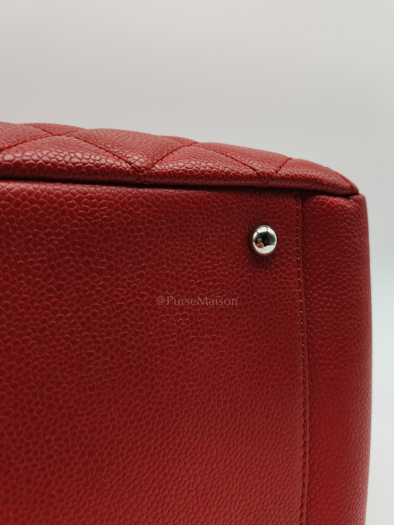 Chanel Grand Shopping Tote Bag XL in Red Caviar Leather Silver Hardware (Series 16)