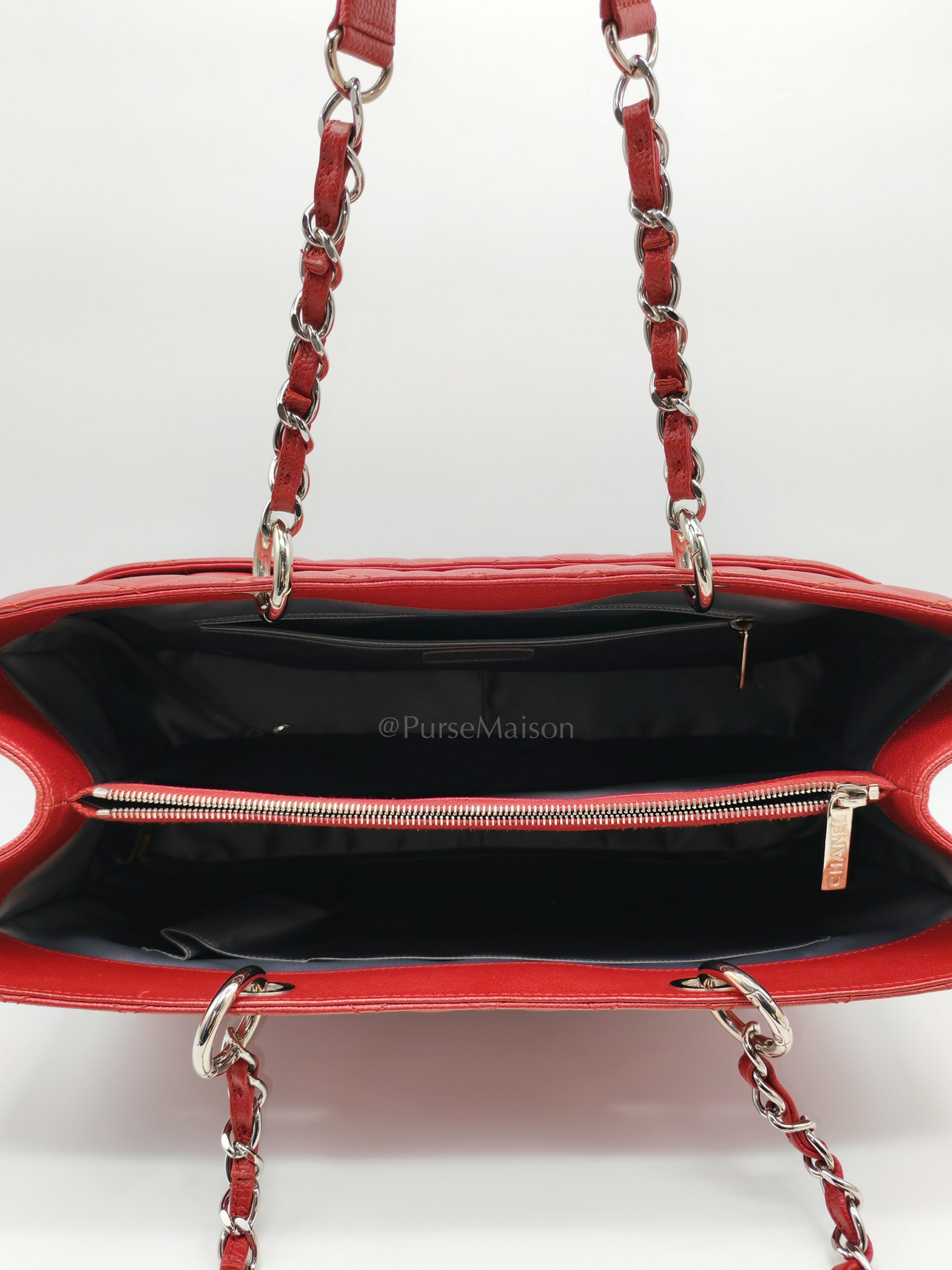 Chanel Grand Shopping Tote Bag XL in Red Caviar Leather Silver Hardware (Series 16)
