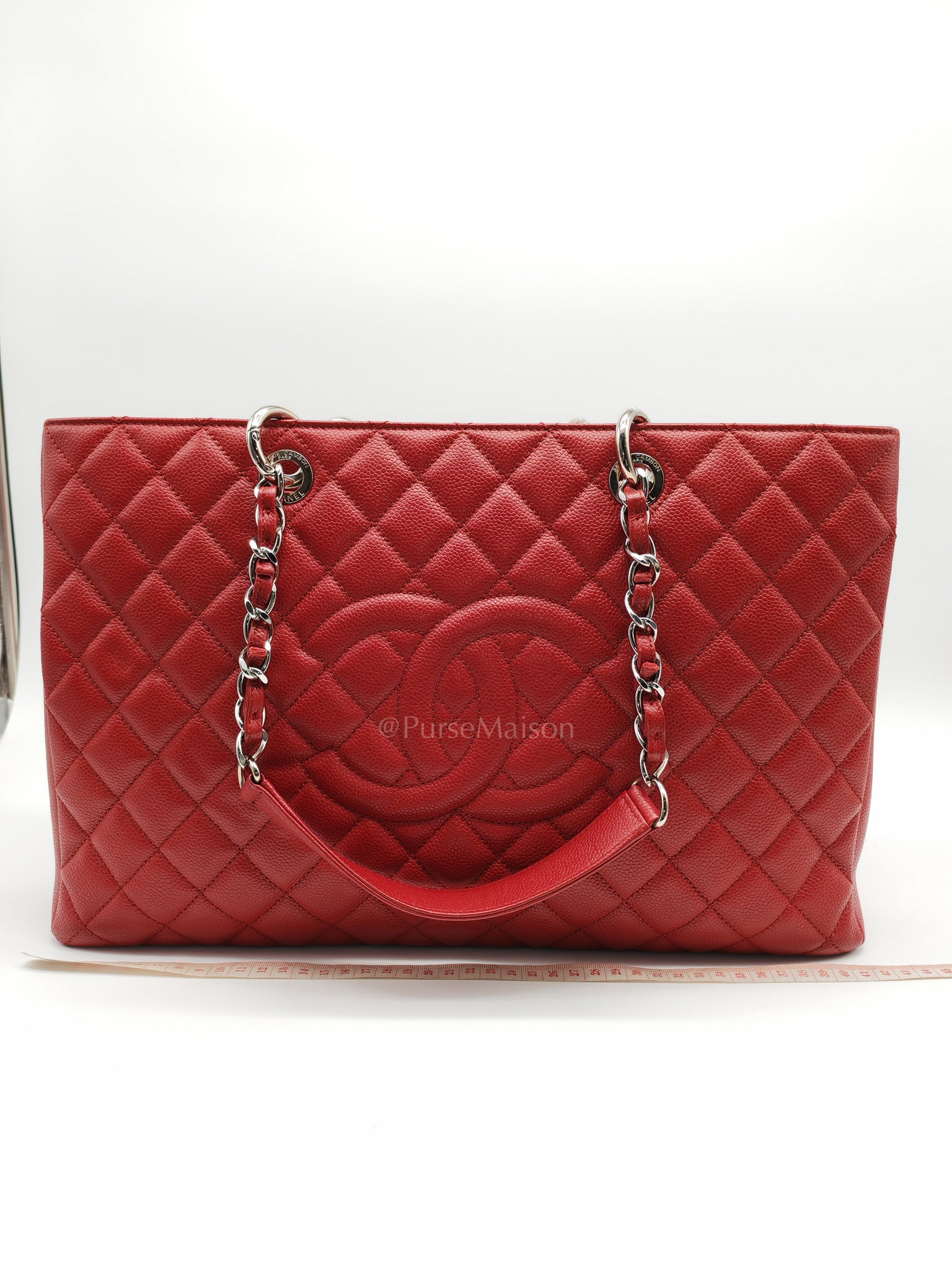 Chanel Grand Shopping Tote Bag XL in Red Caviar Leather Silver Hardware (Series 16)