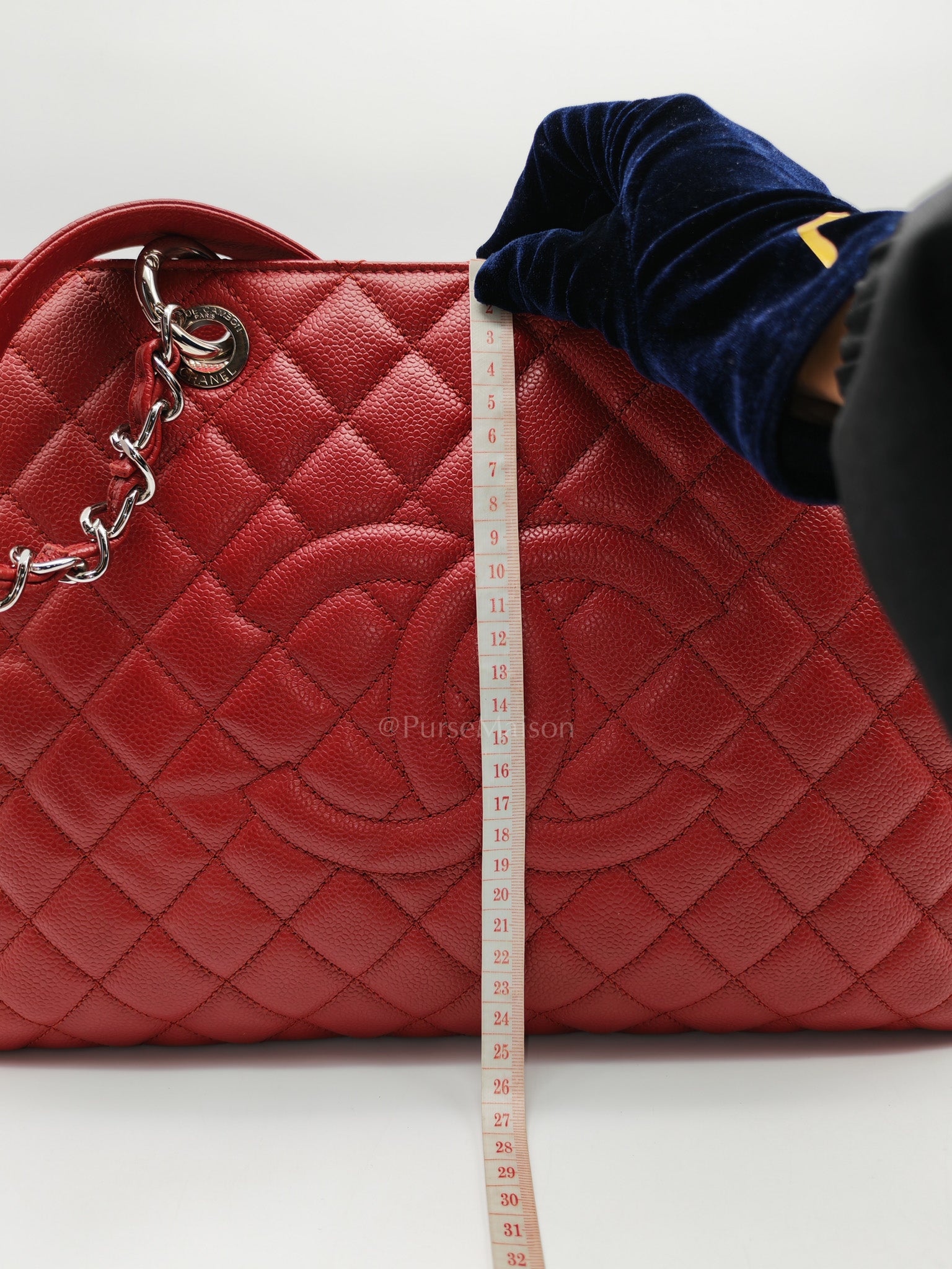 Chanel Grand Shopping Tote Bag XL in Red Caviar Leather Silver Hardware (Series 16)