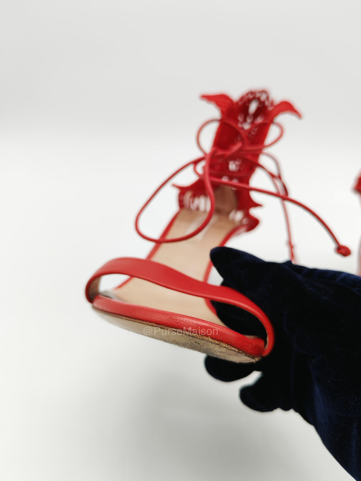 Casadei Stiletto Sandals in Red Mesh Ankle Wrap Size 5 Eu (18 cm)