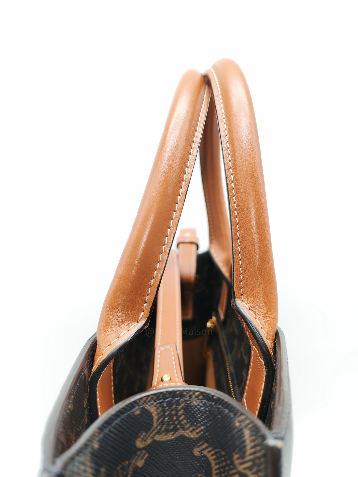 Celine Triomphe Canvas and Tan Calfskin Leather Small Vertical Cabas