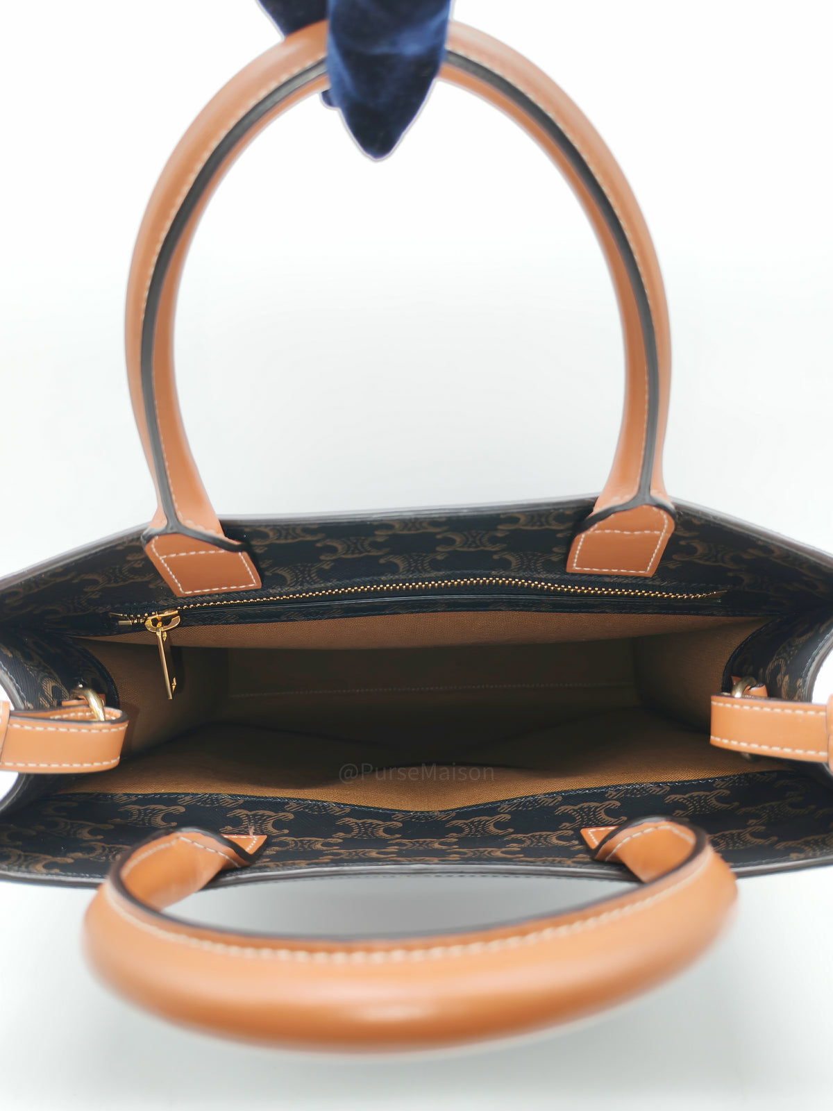 Celine Triomphe Canvas and Tan Calfskin Leather Small Vertical Cabas