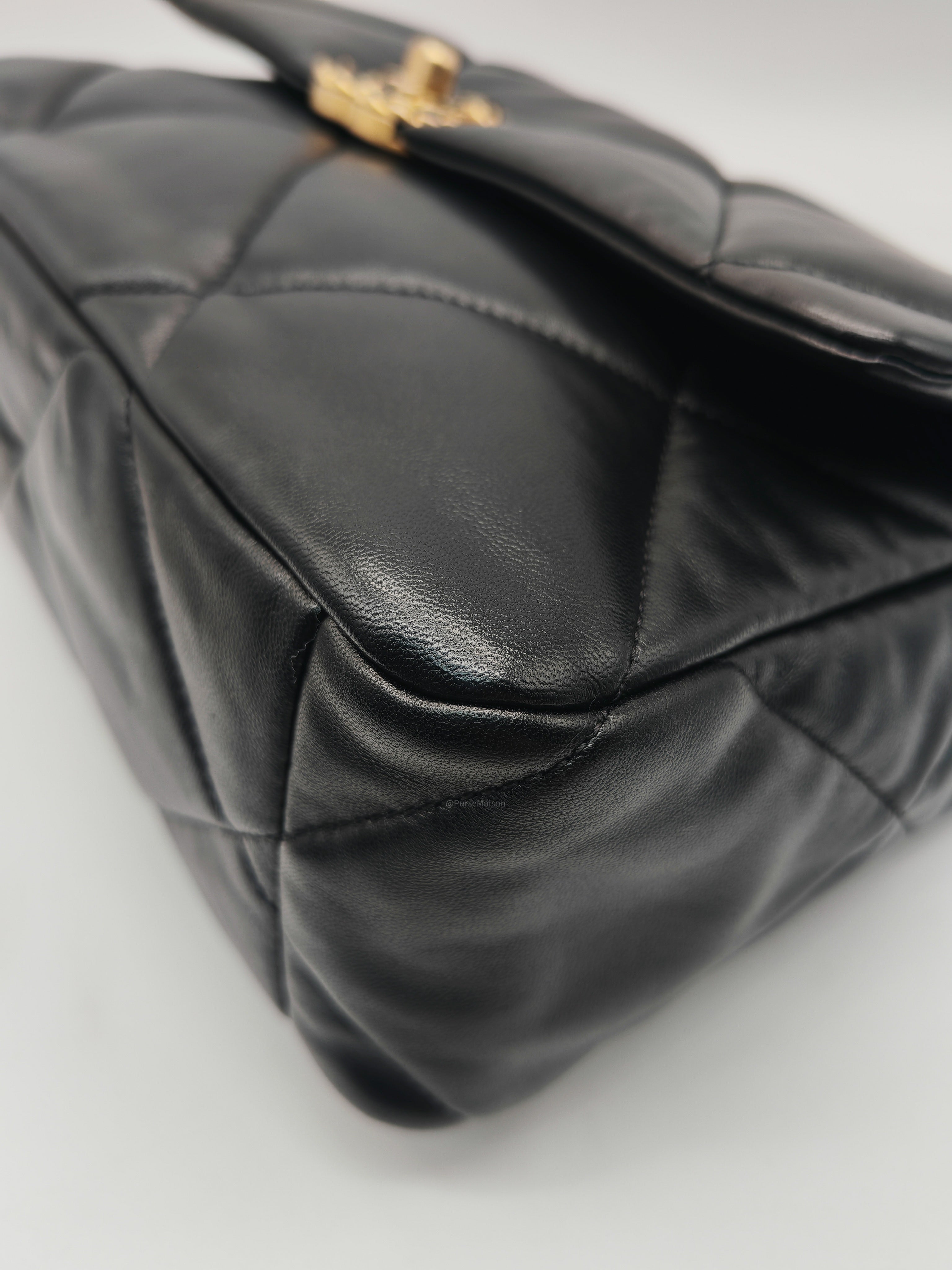 Chanel 19 Flap Bag Medium in Black Lambskin Leather Mix Hardware (Microchip)