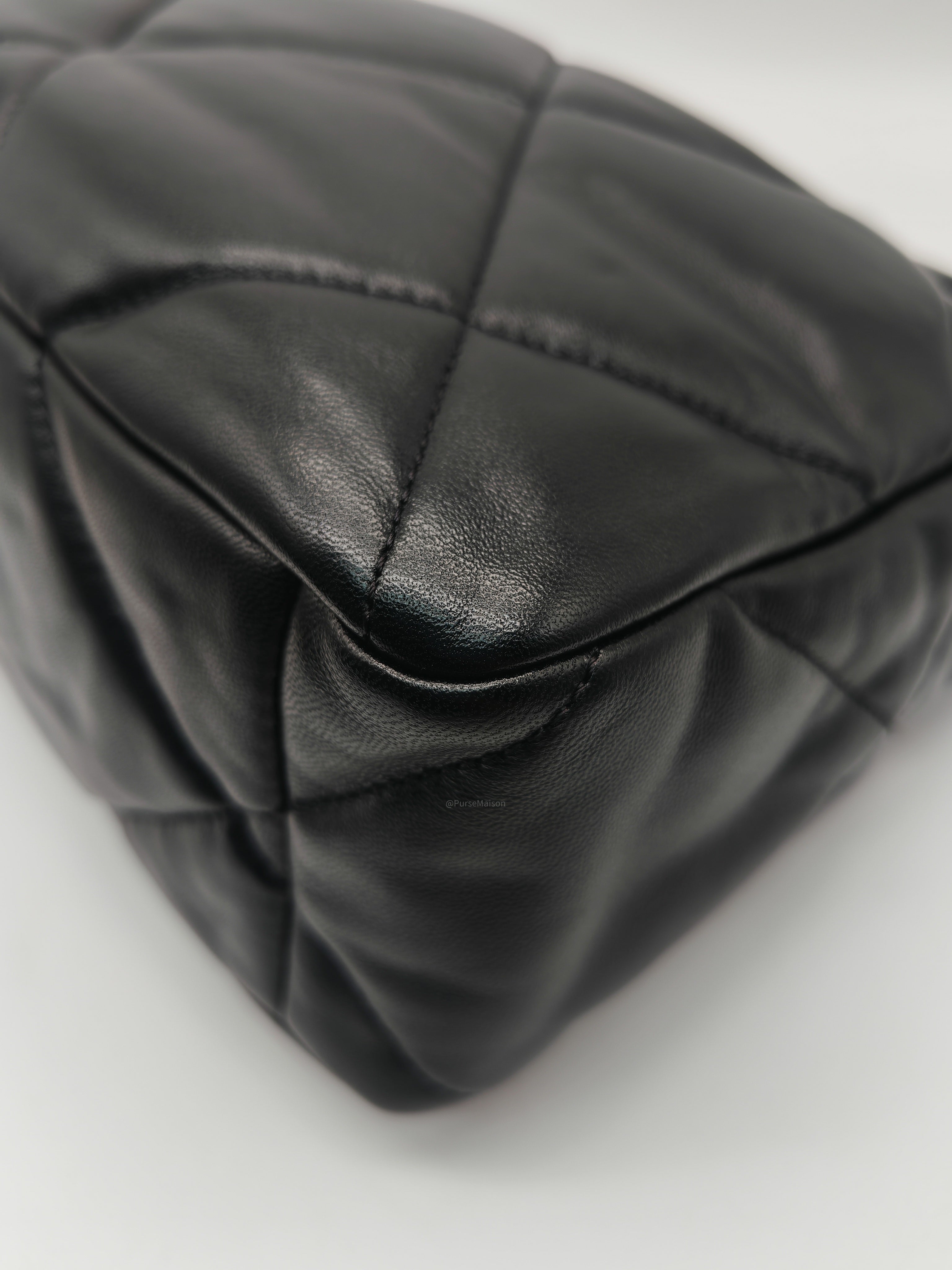 Chanel 19 Flap Bag Medium in Black Lambskin Leather Mix Hardware (Microchip)