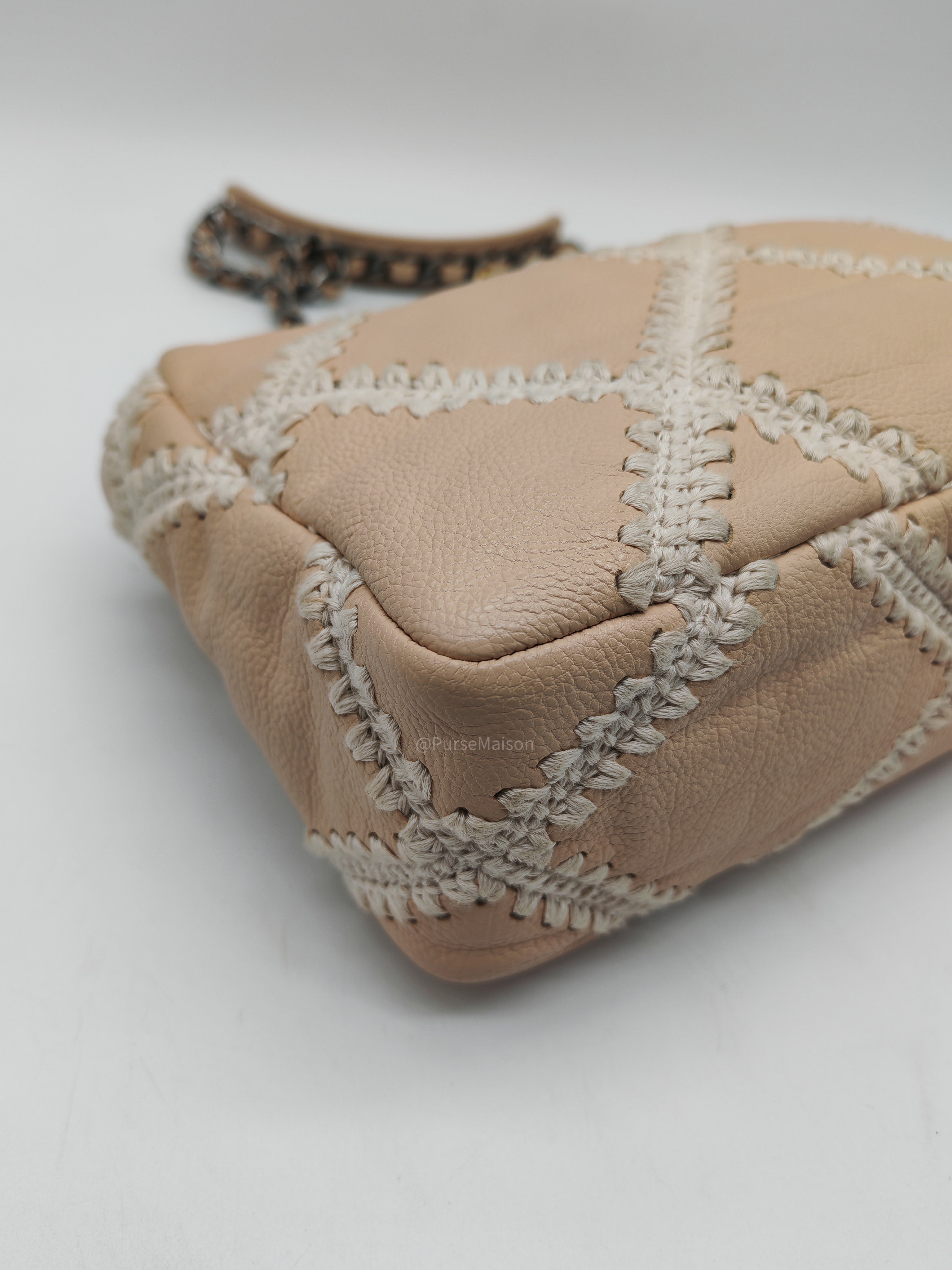 Chanel 19 Flap Bag Medium in Beige Calfskin Leather with Crochet Trim and Mixed Hardware Series 30