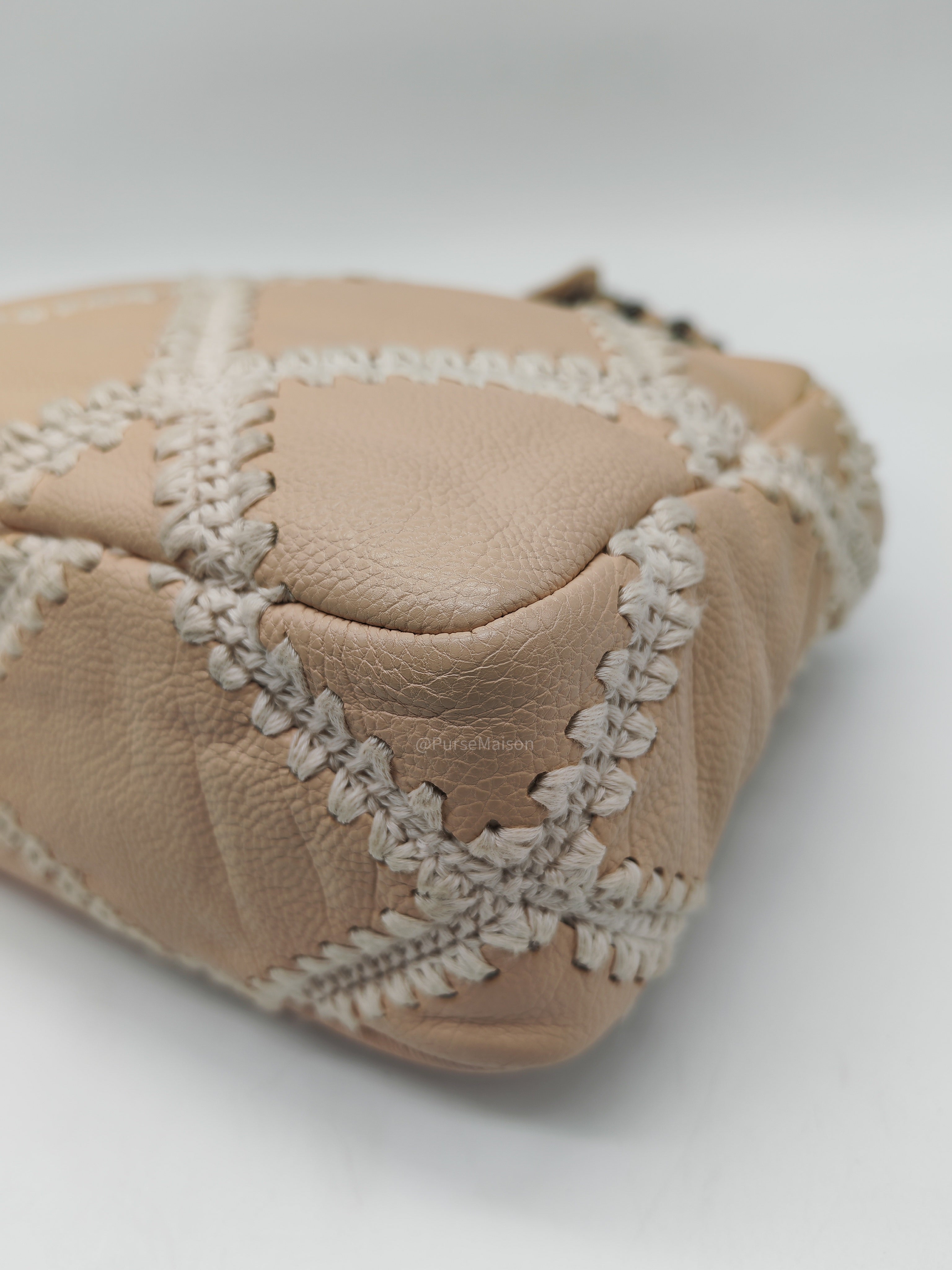 Chanel 19 Flap Bag Medium in Beige Calfskin Leather with Crochet Trim and Mixed Hardware Series 30