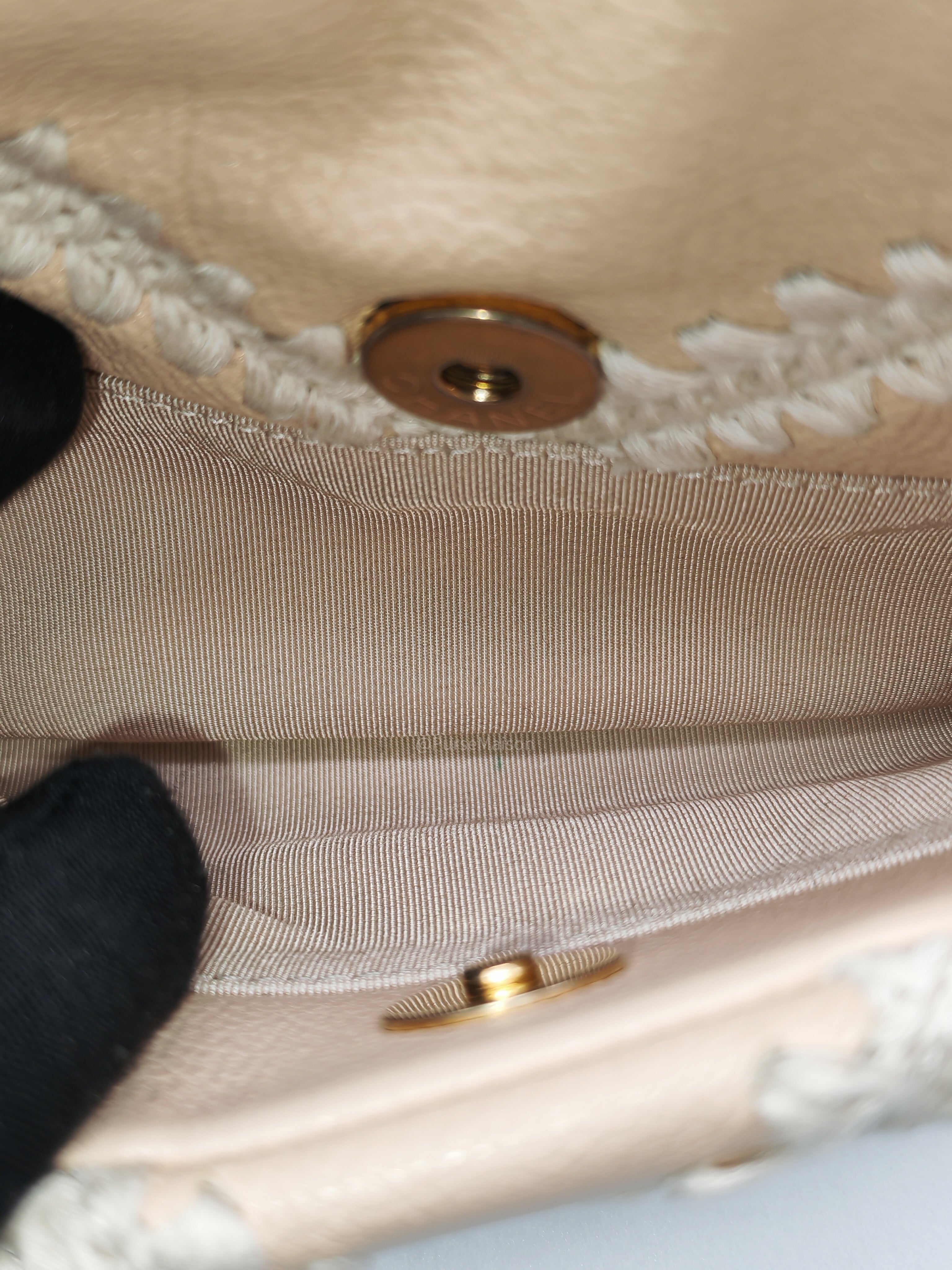 Chanel 19 Flap Bag Medium in Beige Calfskin Leather with Crochet Trim and Mixed Hardware Series 30