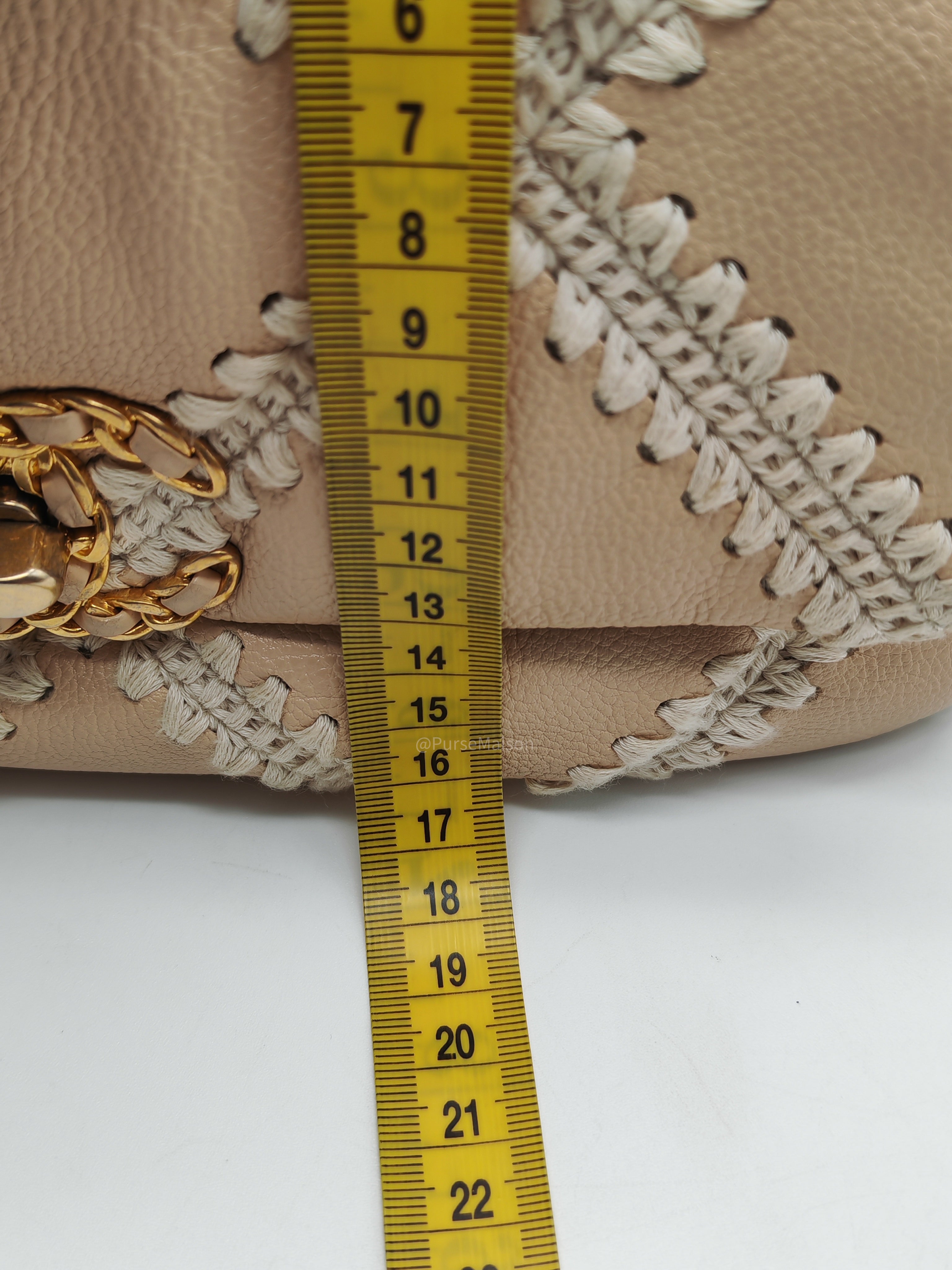 Chanel 19 Flap Bag Medium in Beige Calfskin Leather with Crochet Trim and Mixed Hardware Series 30