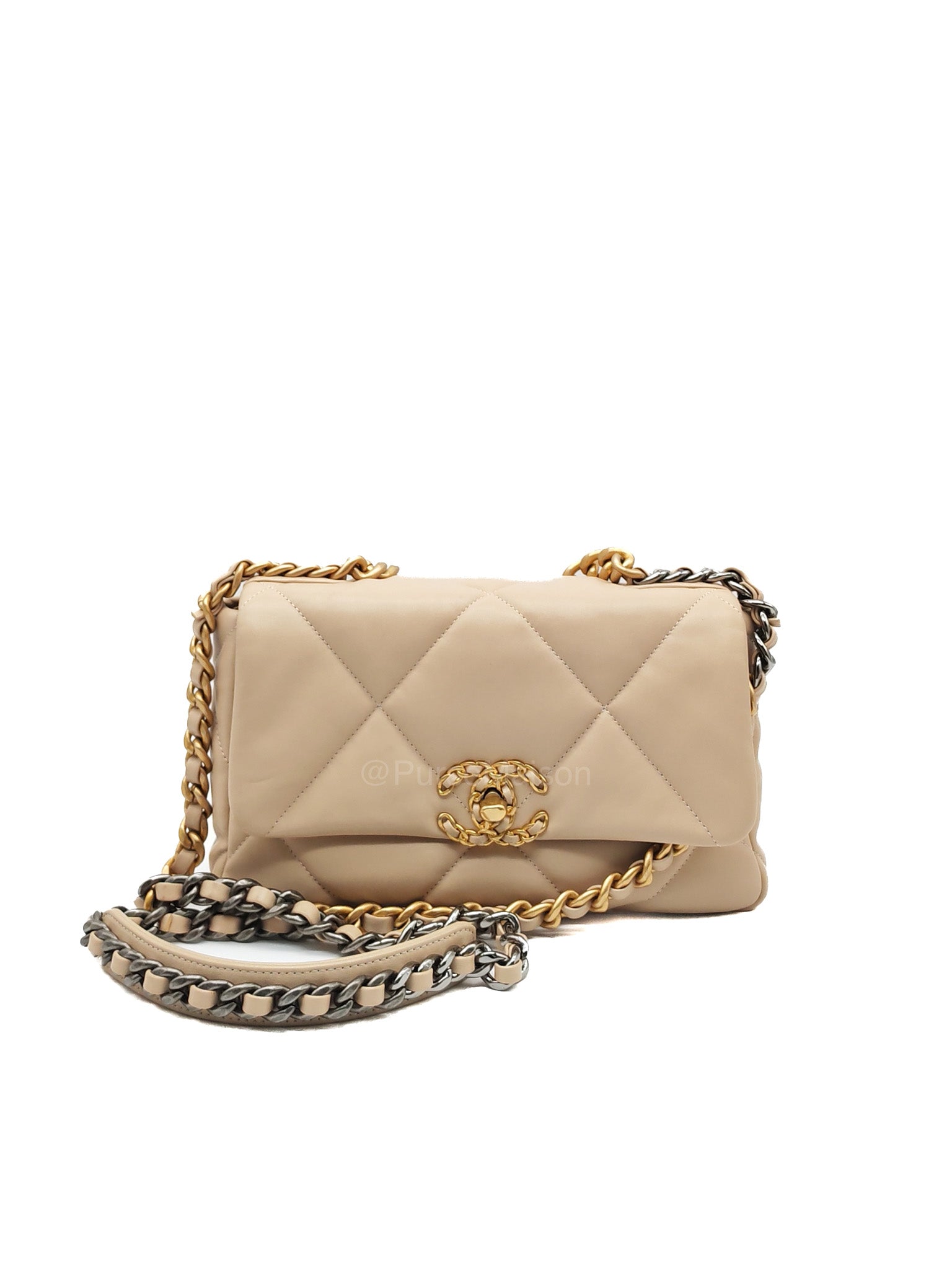 Chanel 19 Flap Bag Small in Beige Quilted Lambskin Leather and Mixed Hardware Microchip