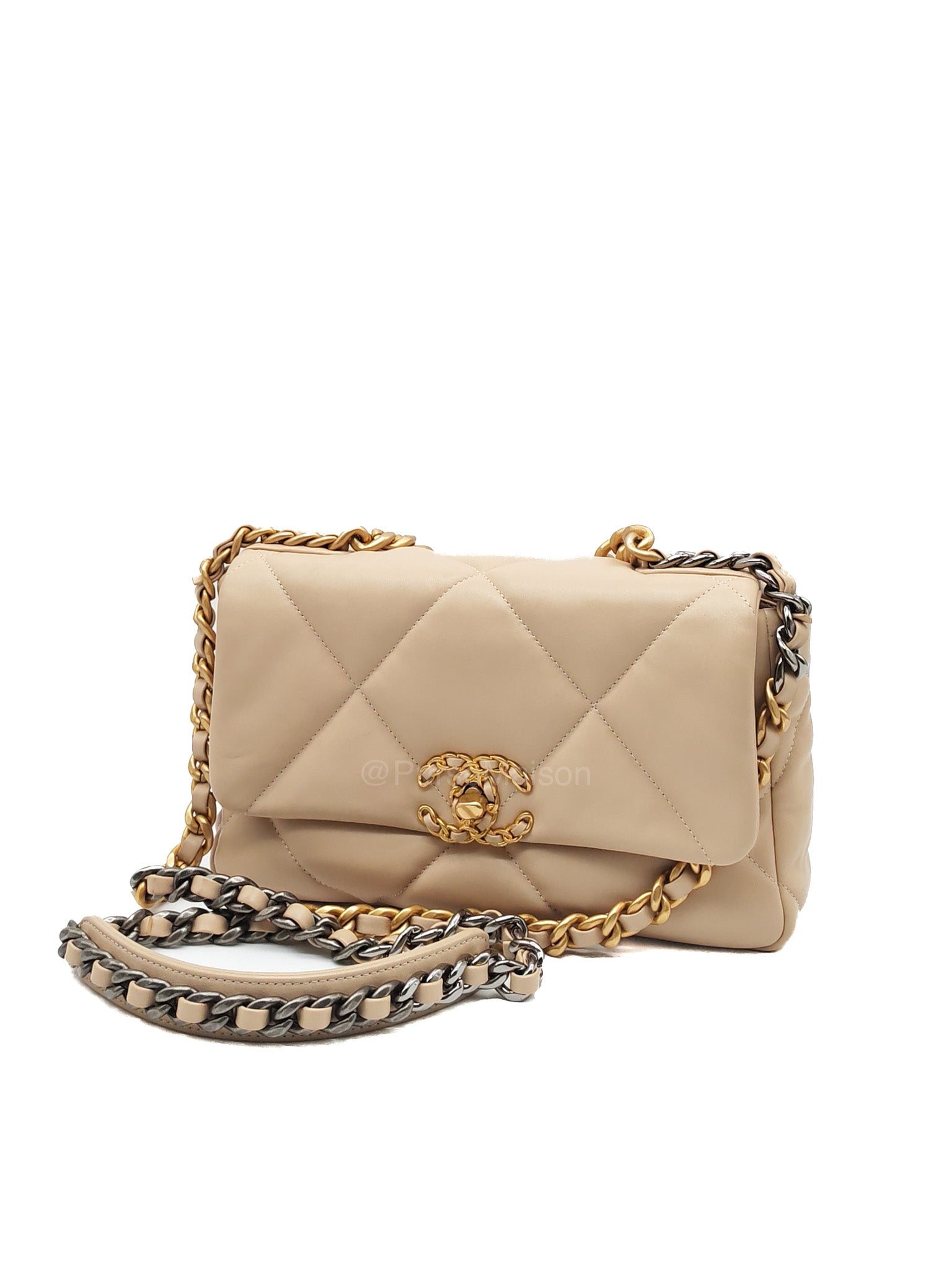 Chanel 19 Flap Bag Small in Beige Quilted Lambskin Leather and Mixed Hardware Microchip
