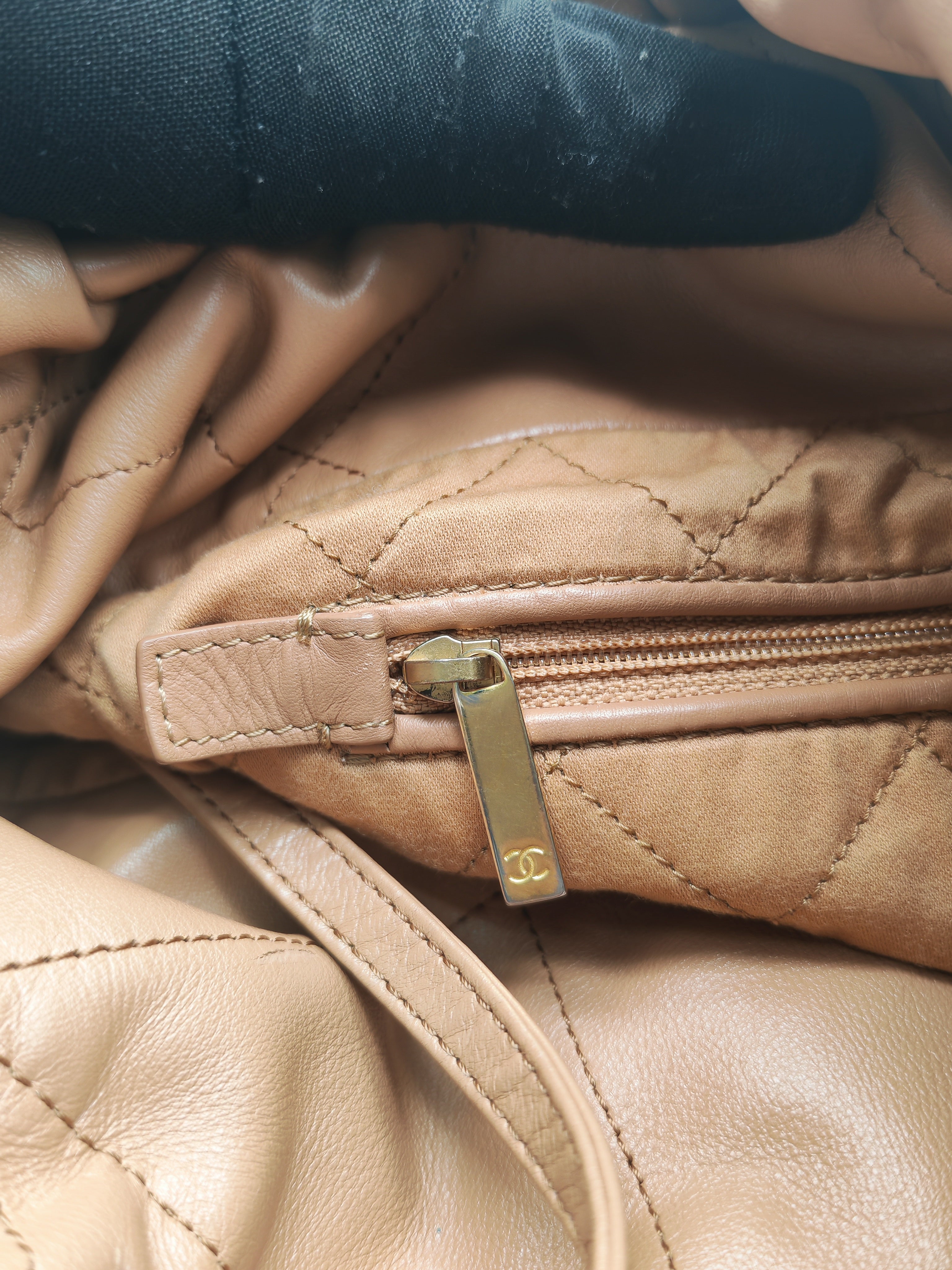 Chanel 22 Medium in Caramel Calfskin Leather Aged Gold Hardware (Microchip)