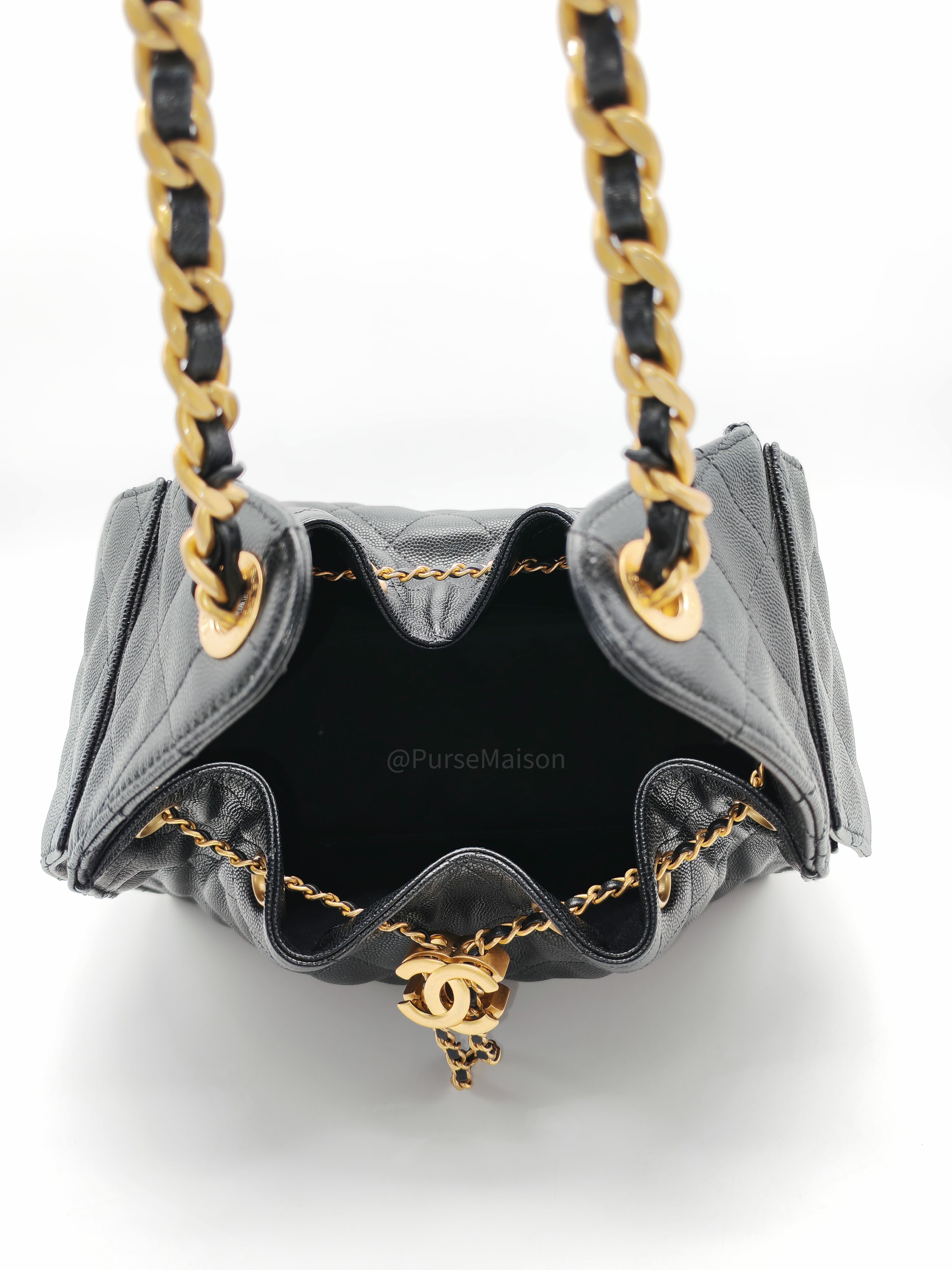 Chanel 25 Bag Small in Black Caviar Leather GHW Microchip K6-1H
