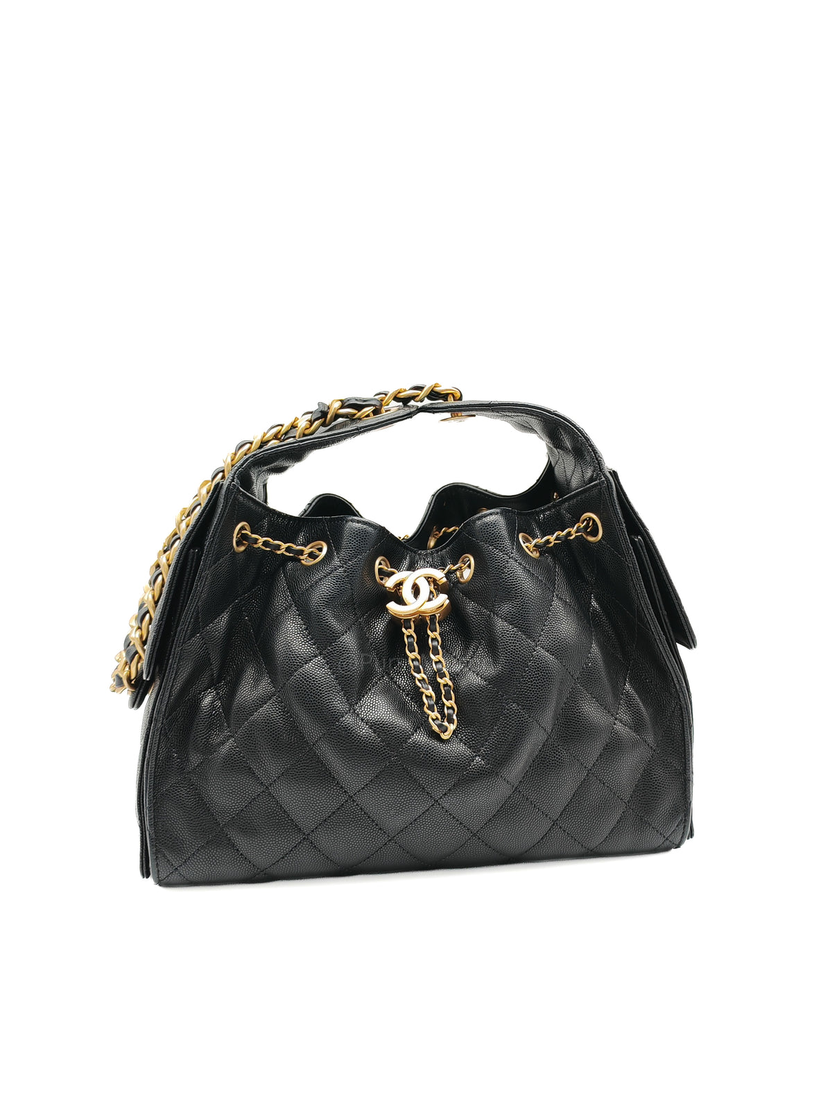 Chanel 25 Bag Small in Black Caviar Leather GHW Microchip K6-1H