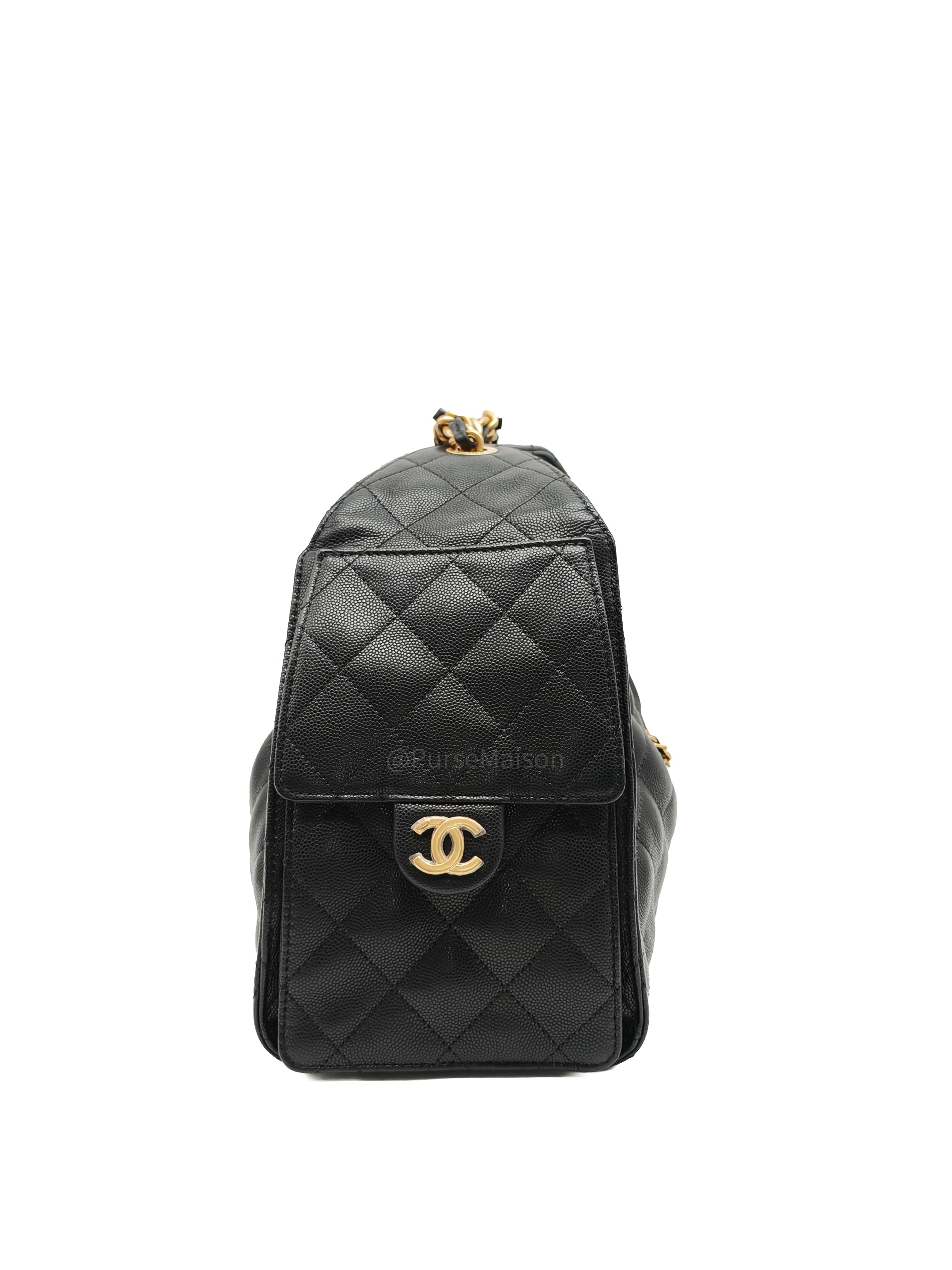 Chanel 25 Bag Small in Black Caviar Leather GHW Microchip K6-1H
