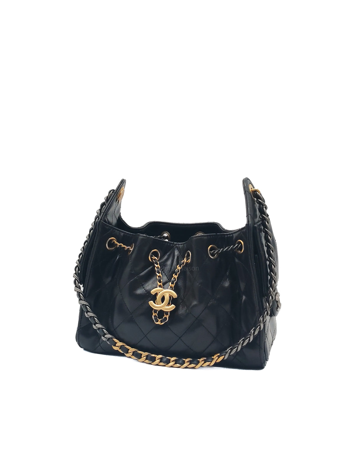 Chanel 25 Hobo Bag Mini in Black Shiny Calfskin Leather and Mix Hardware Microchip