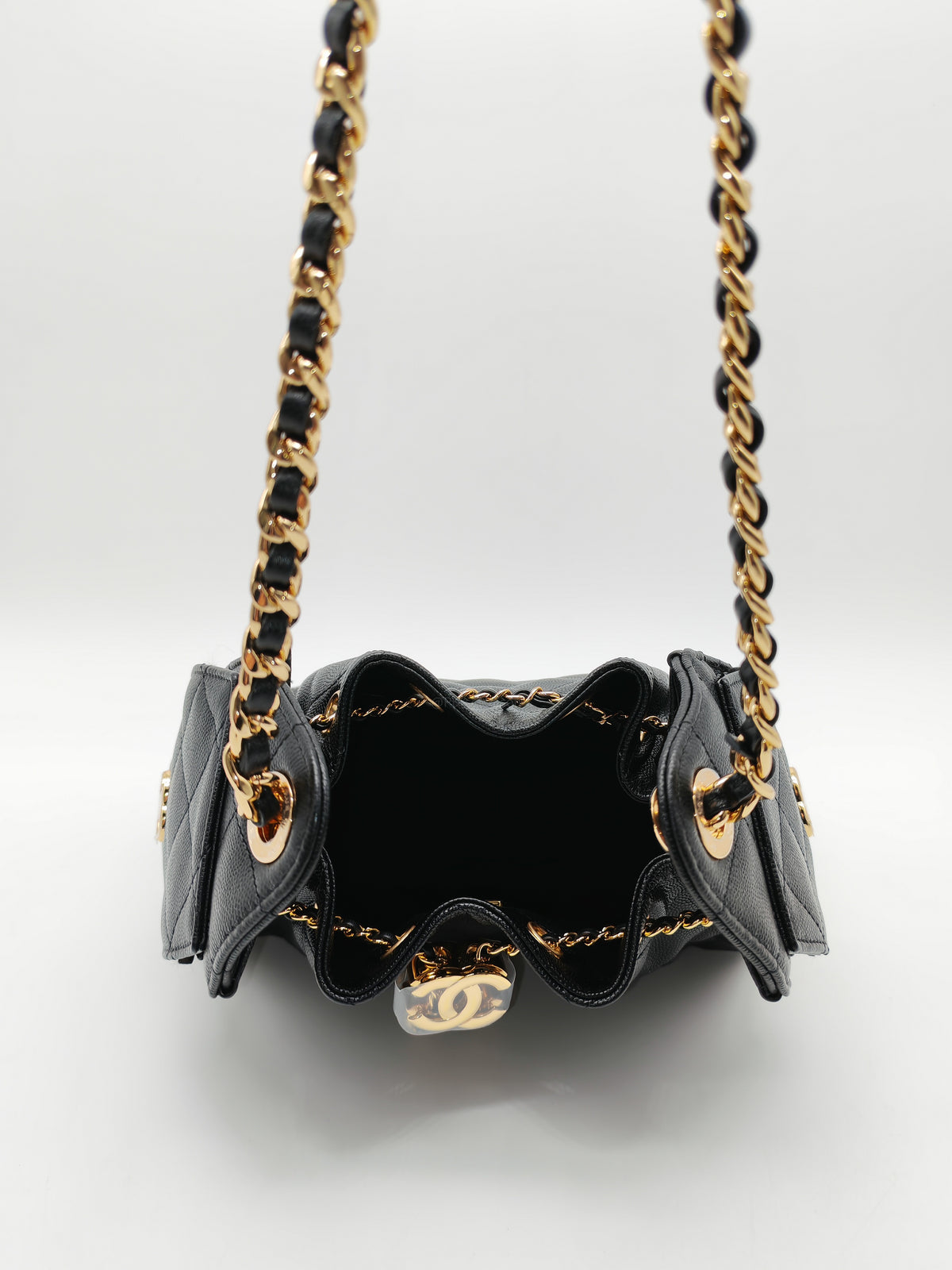 Chanel 25 Mini in Black Caviar Leather Shiny Gold Hardware Microchip (C5****81)