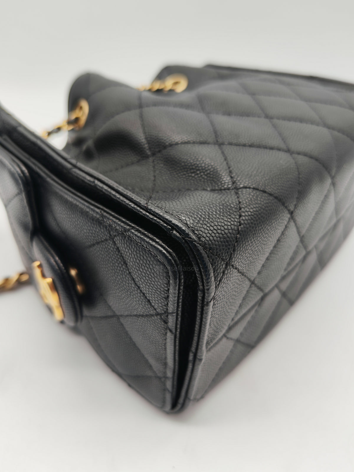 Chanel 25 Hobo Bag Mini in Black Caviar Leather and Aged Gold Hardware Microchip (A2****70)