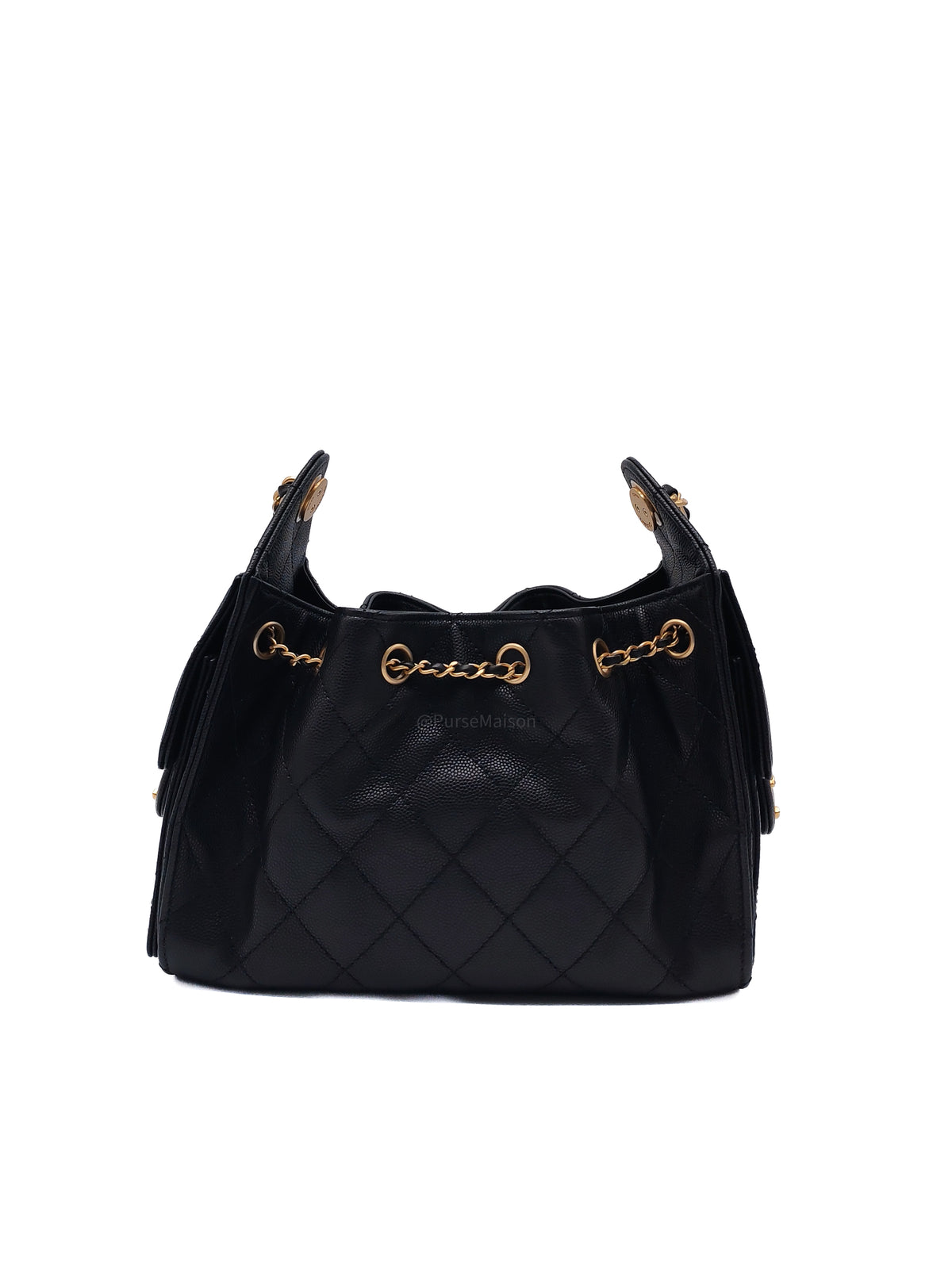 Chanel 25 Hobo Bag Mini in Black Caviar Leather and Aged Gold Hardware Microchip (A2****70)