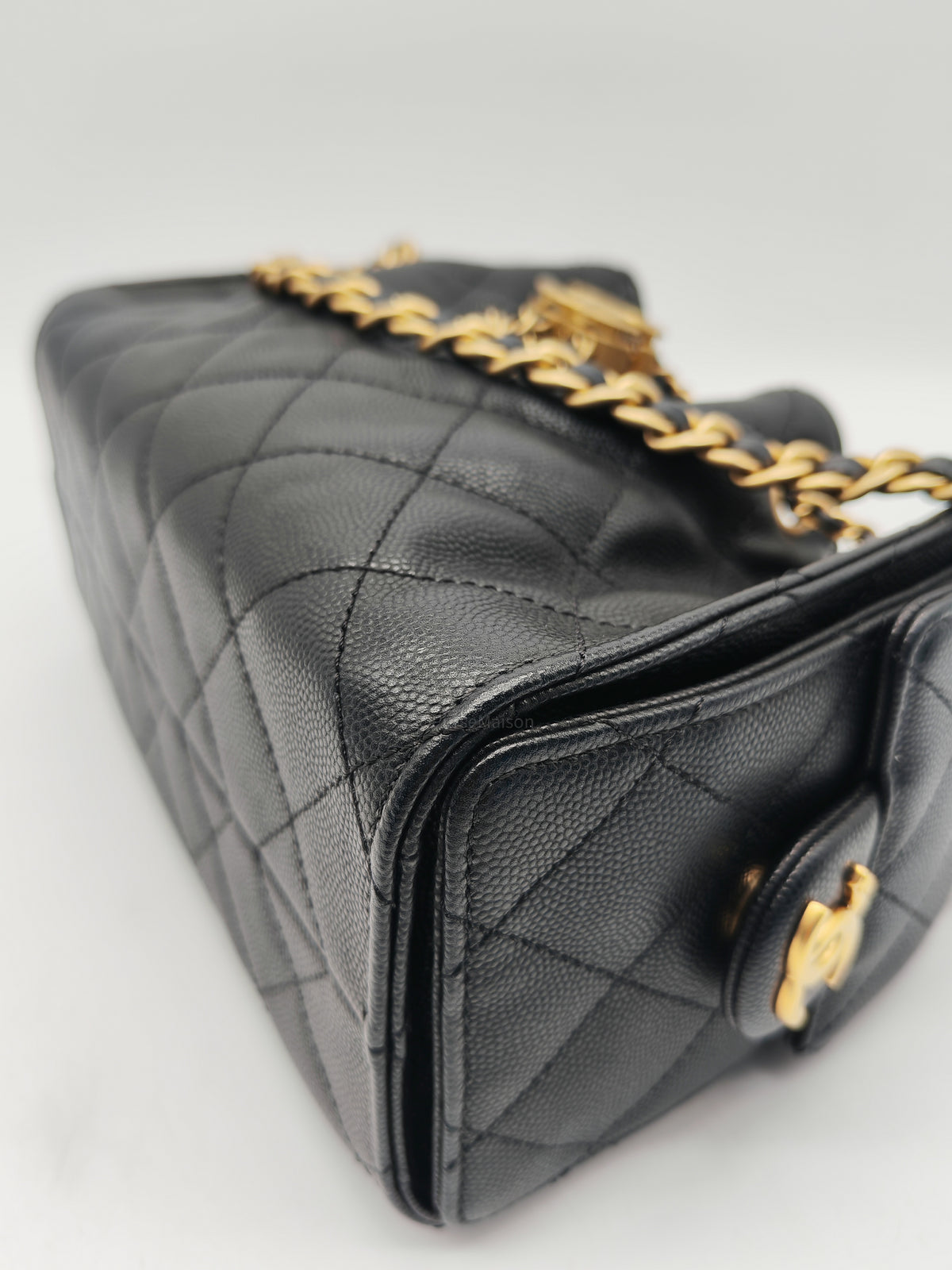Chanel 25 Hobo Bag Mini in Black Caviar Leather and Aged Gold Hardware Microchip (A2****70)
