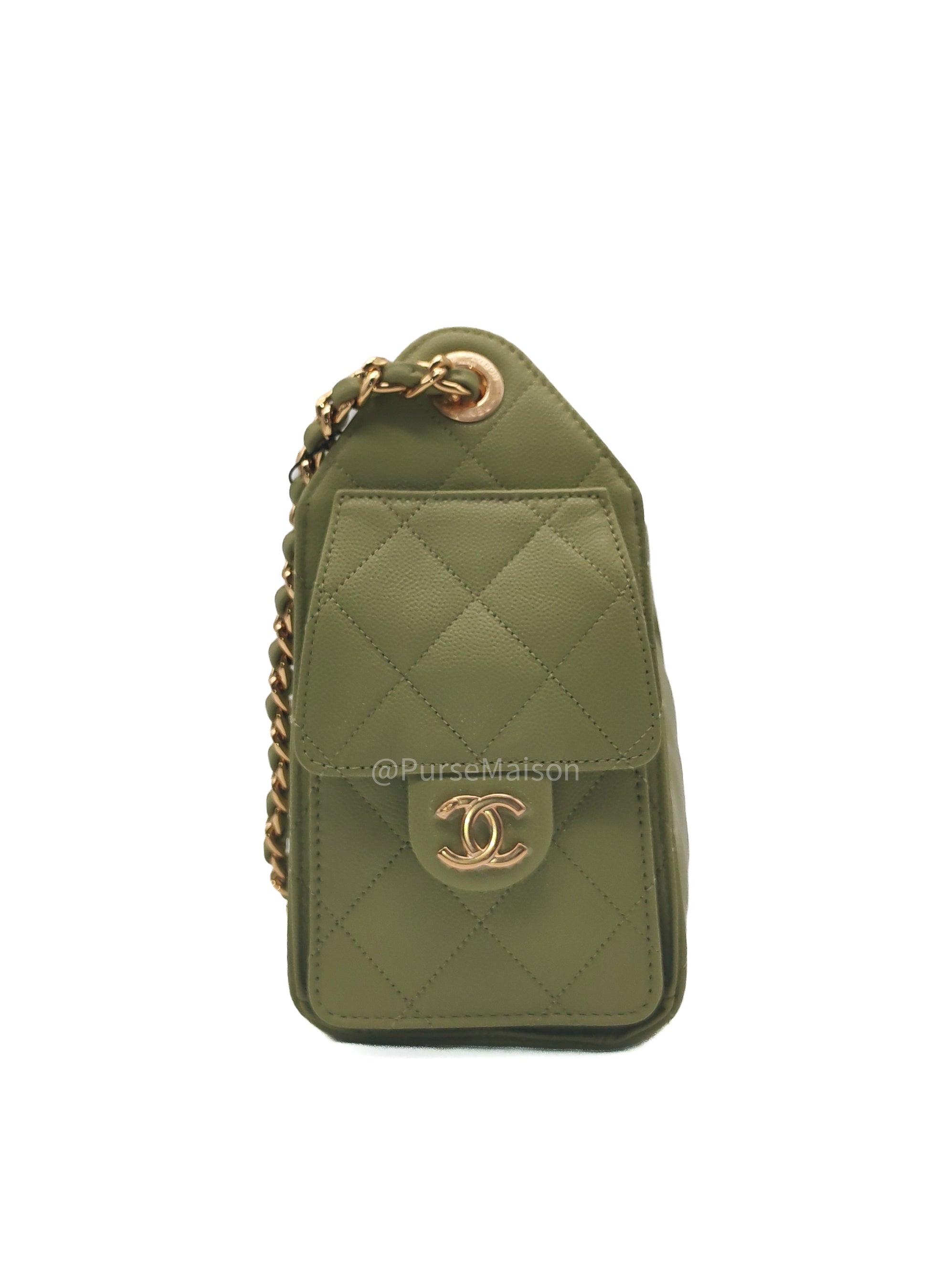 Chanel 25 Hobo Bag Mini in Light Green Caviar Leather Shiny Gold Hardware (Microchip)