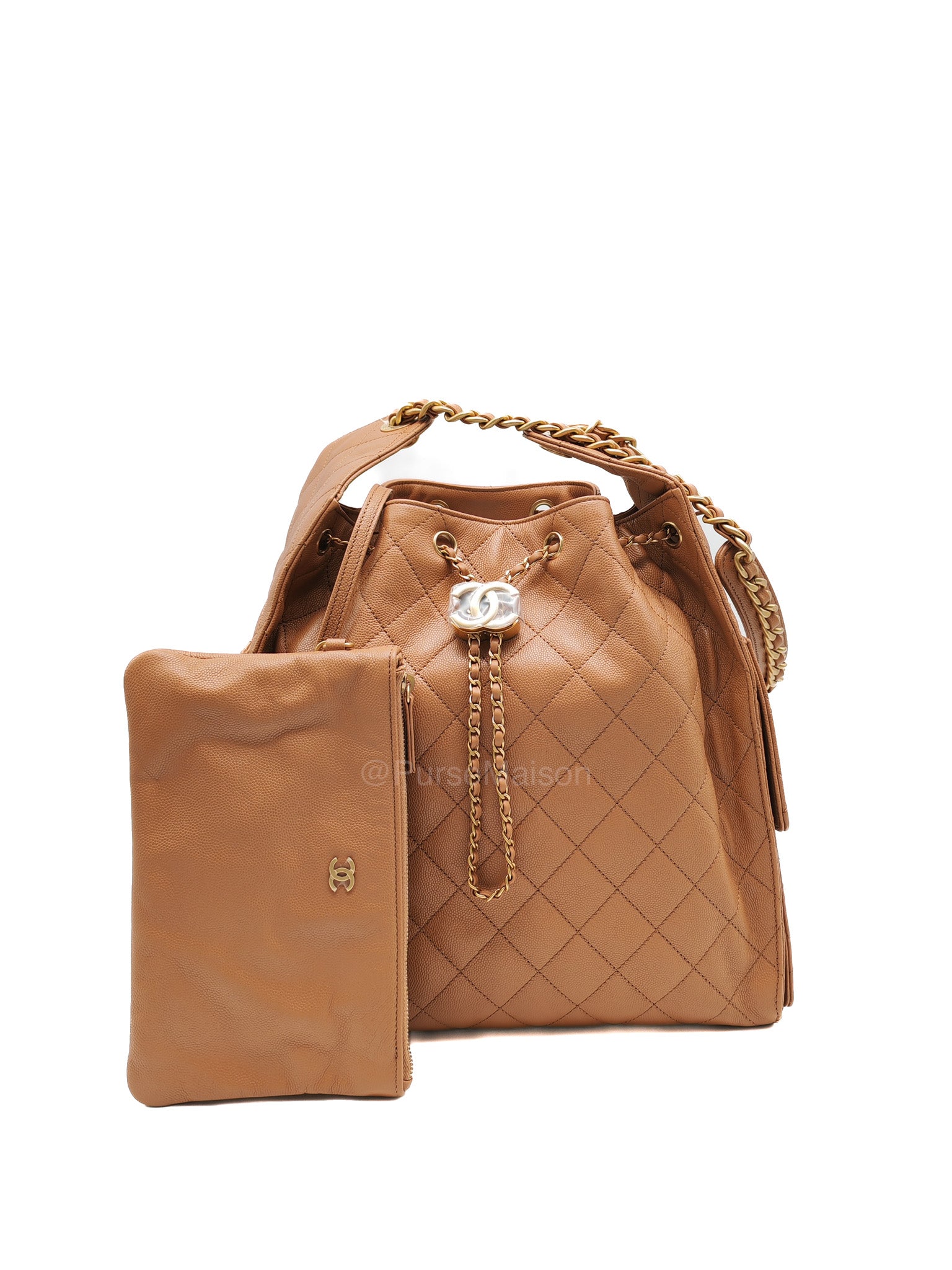 Chanel 25 Medium in Caramel Caviar Leather Aged Gold Hardware (Microchip)