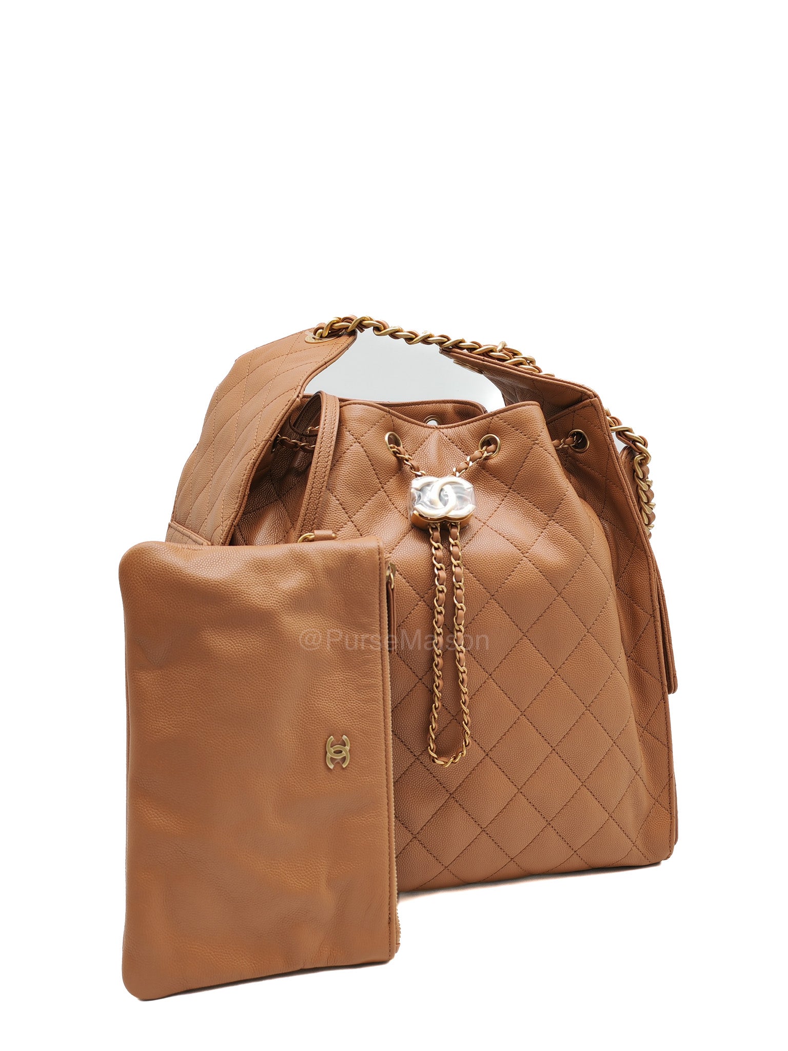 Chanel 25 Medium in Caramel Caviar Leather Aged Gold Hardware (Microchip)
