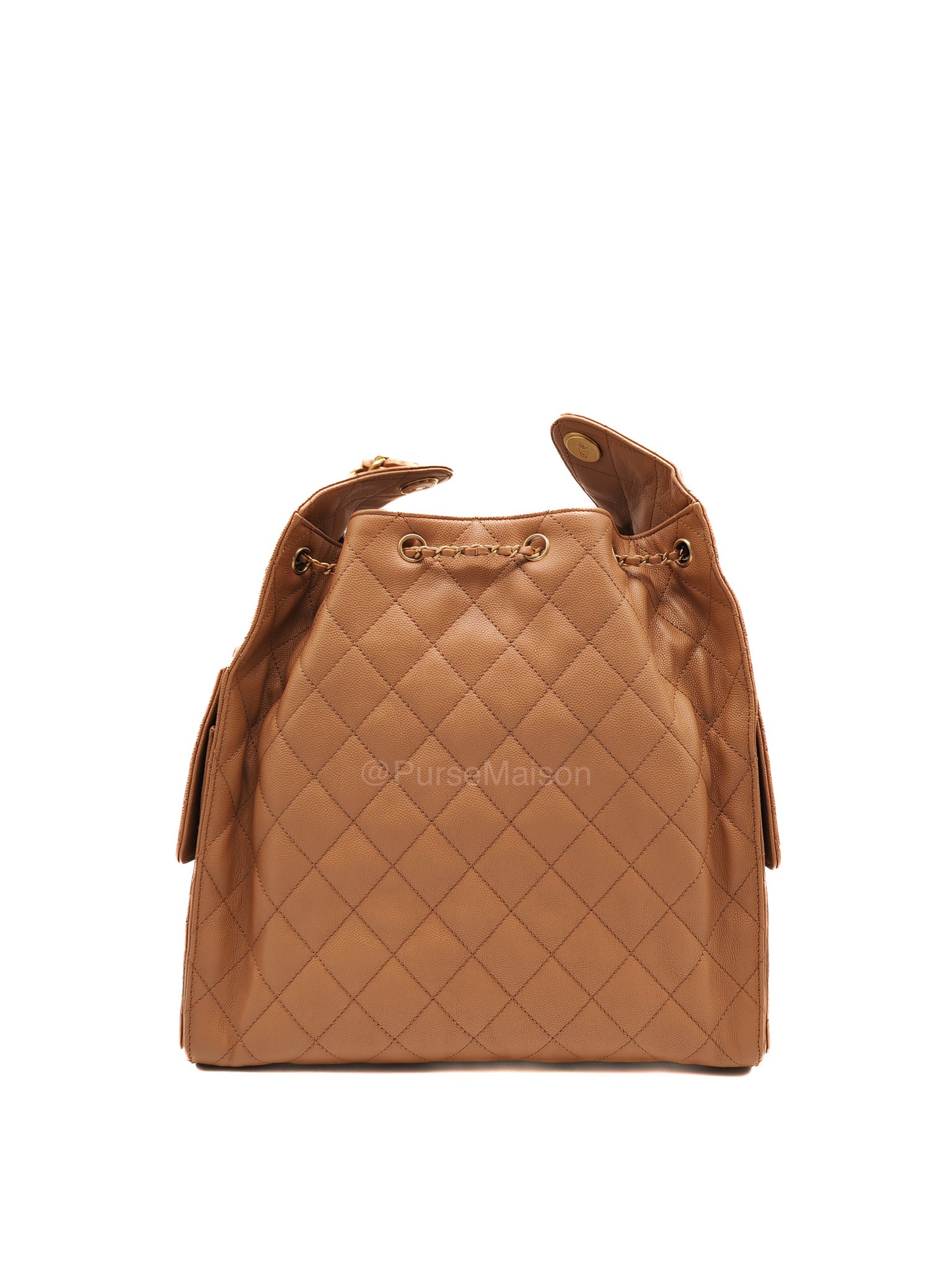 Chanel 25 Medium in Caramel Caviar Leather Aged Gold Hardware (Microchip)
