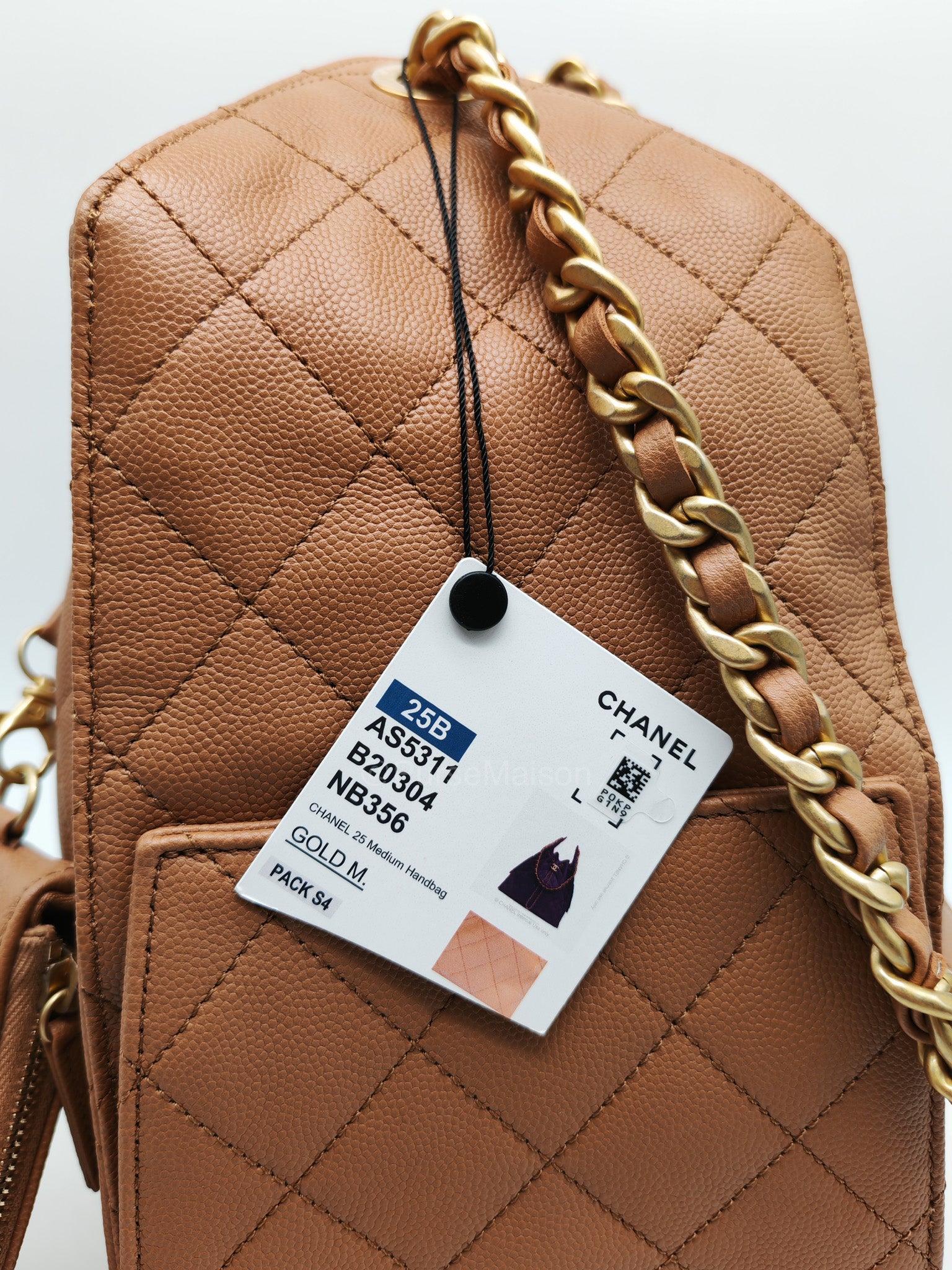 Chanel 25 Medium in Caramel Caviar Leather Aged Gold Hardware (Microchip)