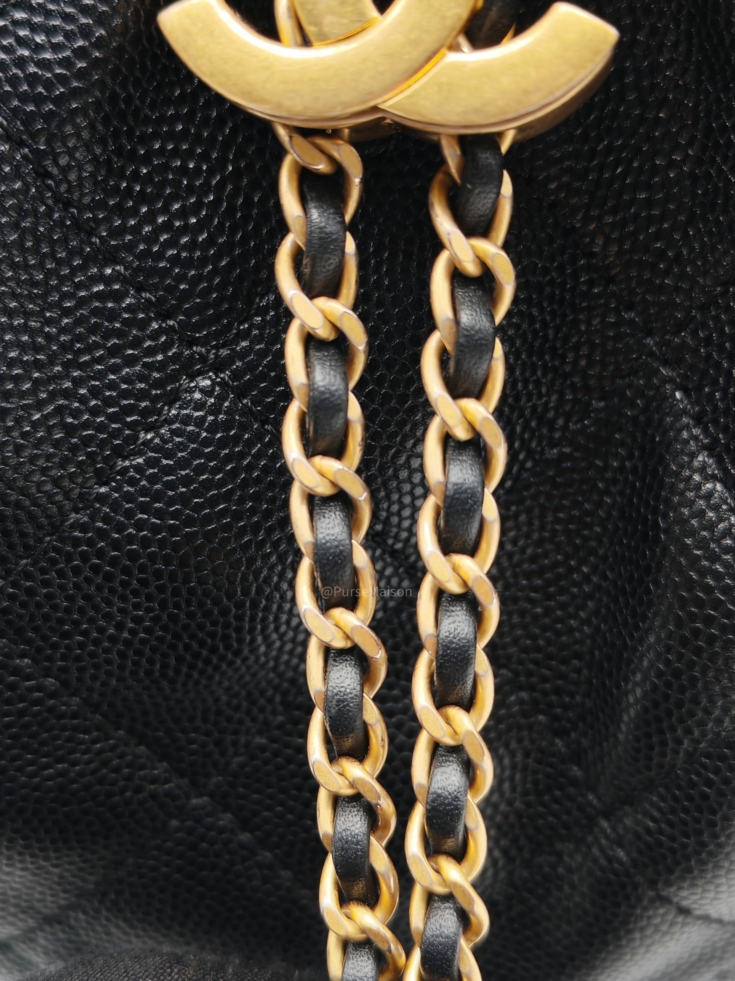 Chanel 25 Hobo Bag Small in Black Caviar Leather Aged Gold Hardware (Microchip)