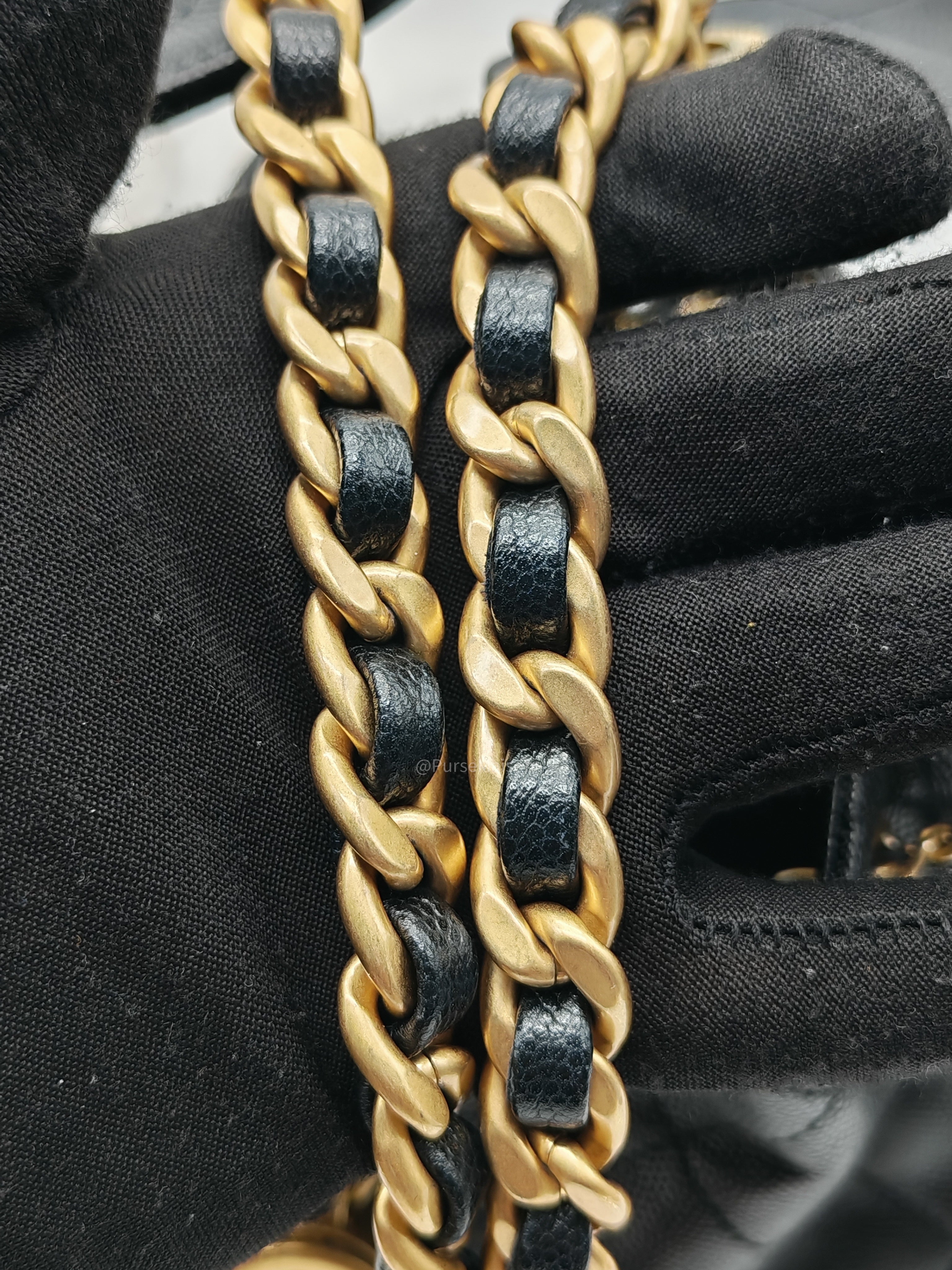 Chanel 25 Hobo Bag Small in Black Caviar Leather Aged Gold Hardware (Microchip)
