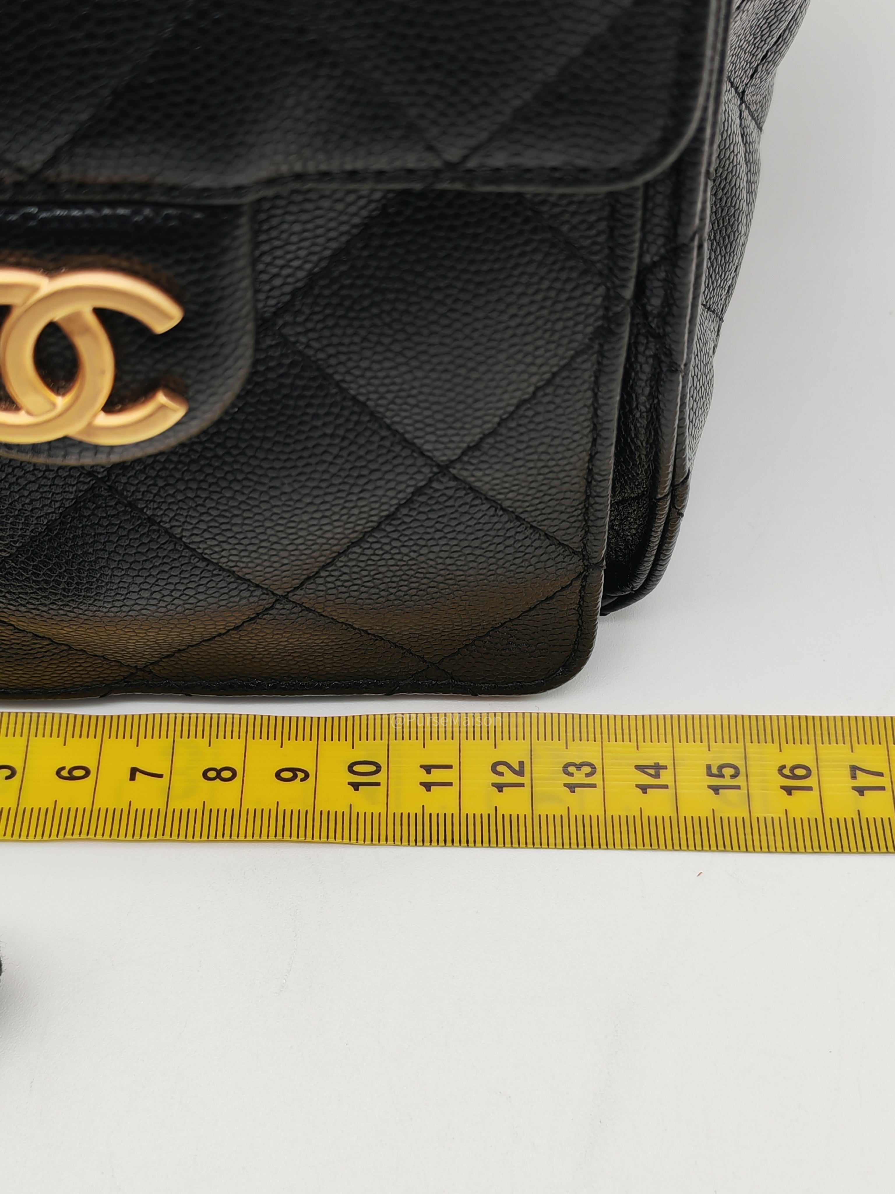 Chanel 25 Hobo Bag Small in Black Caviar Leather Aged Gold Hardware (Microchip)