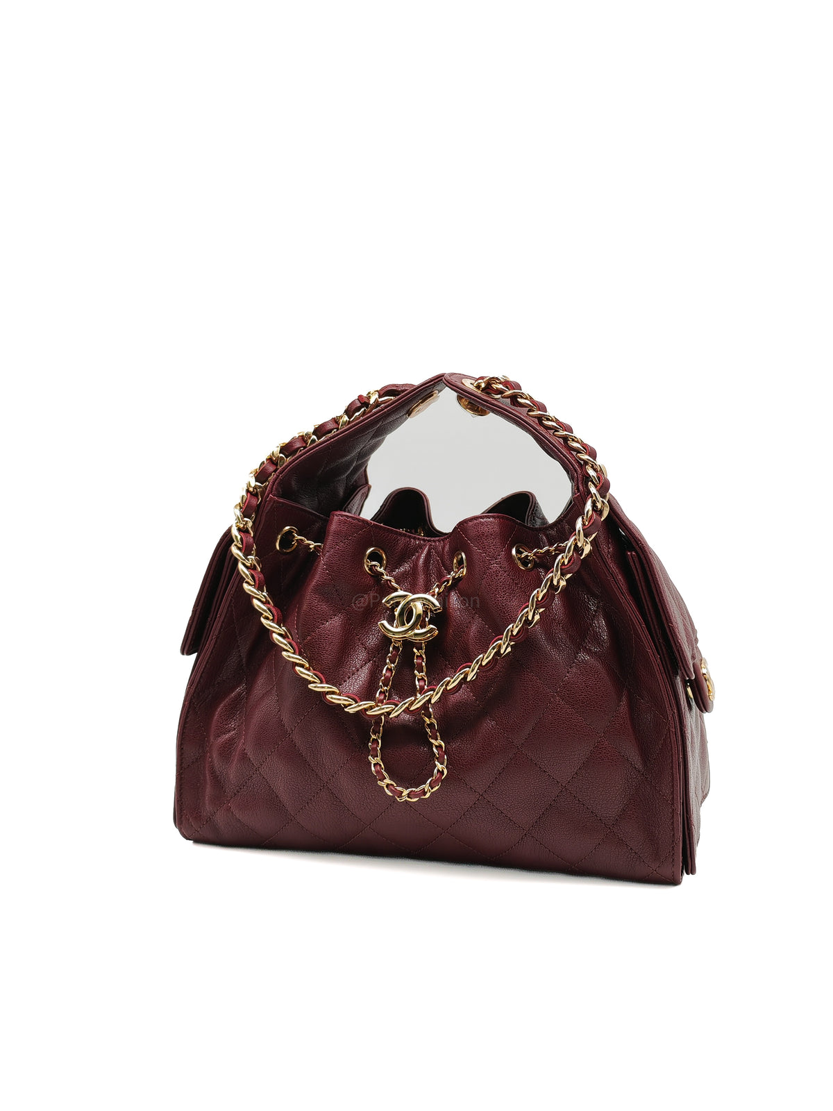 Chanel 25 Small in Burgundy Grained Calfskin Leather Shiny Gold Hardware (Microchip)