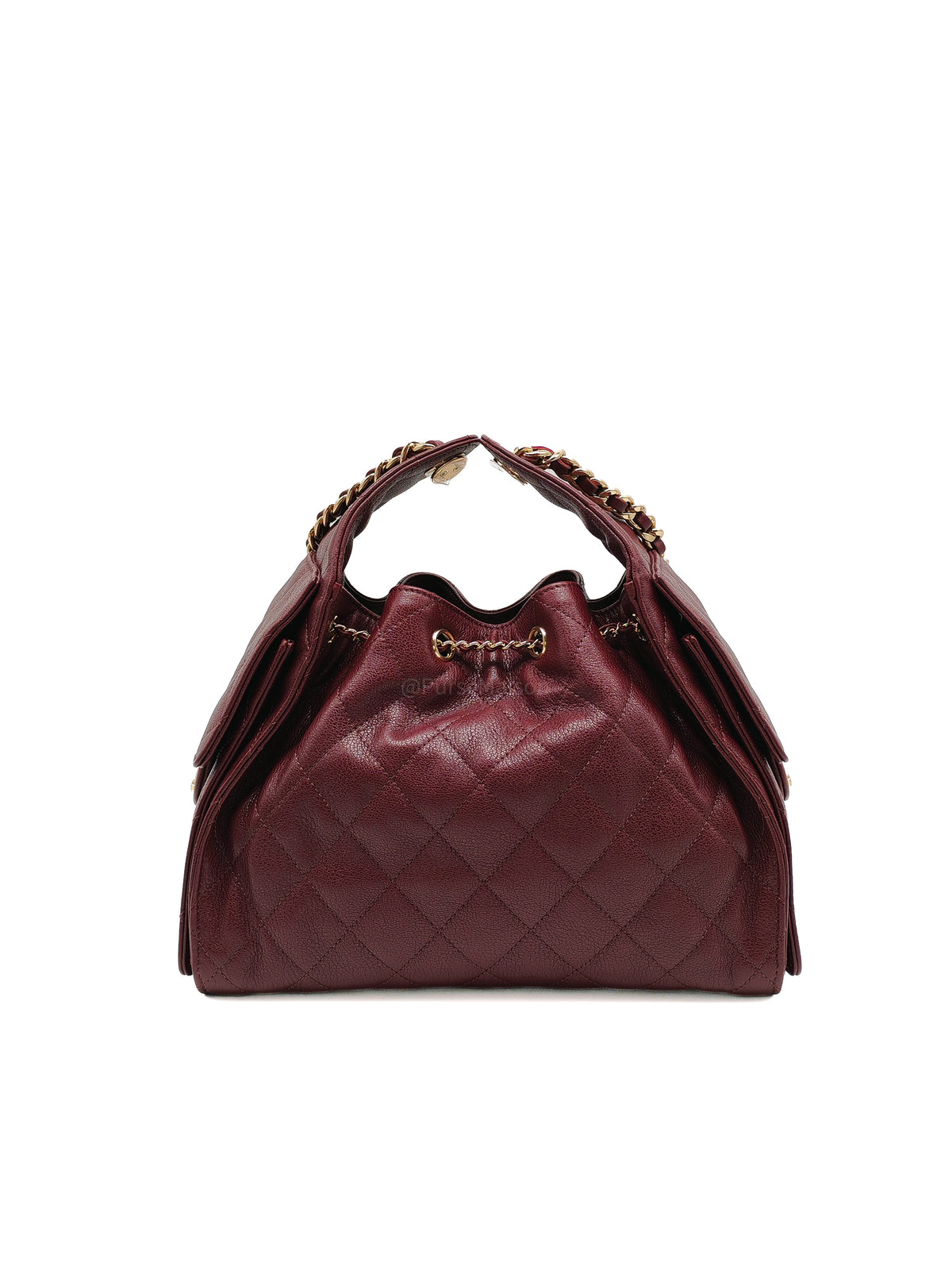 Chanel 25 Small in Burgundy Grained Calfskin Leather Shiny Gold Hardware (Microchip)