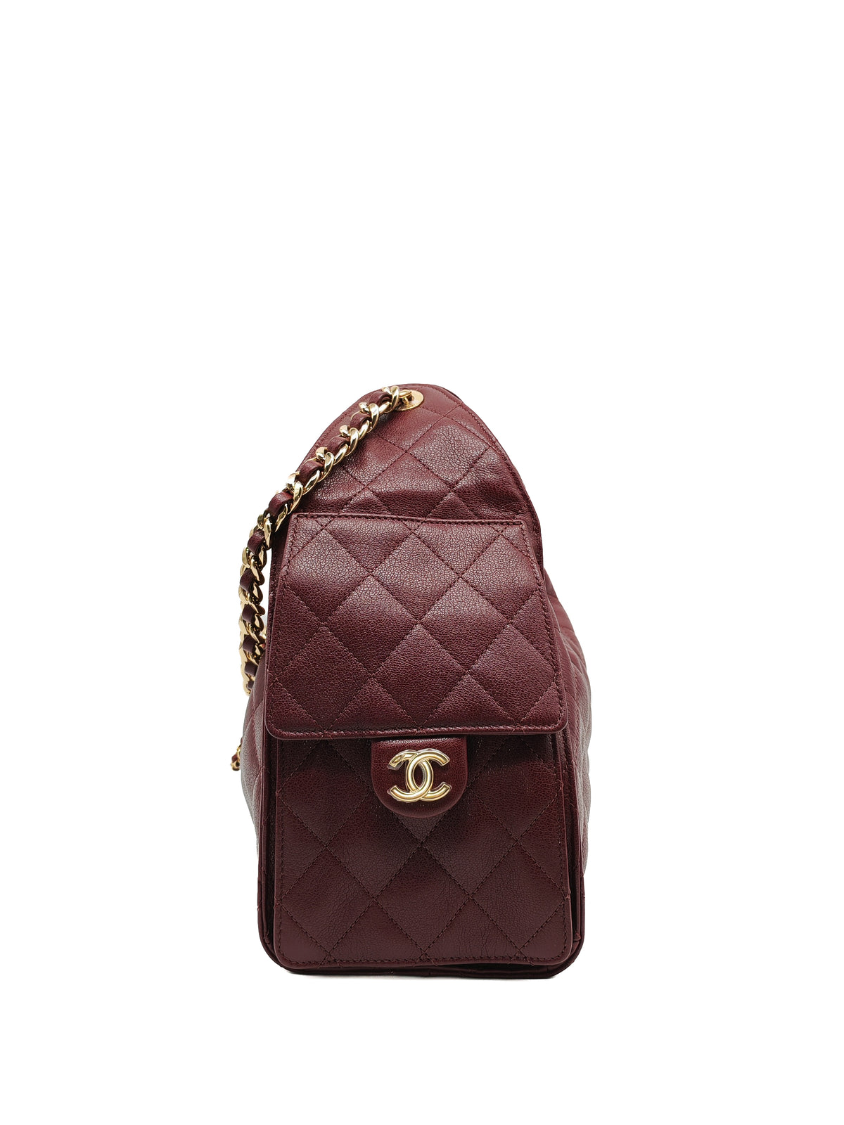 Chanel 25 Small in Burgundy Grained Calfskin Leather Shiny Gold Hardware (Microchip)