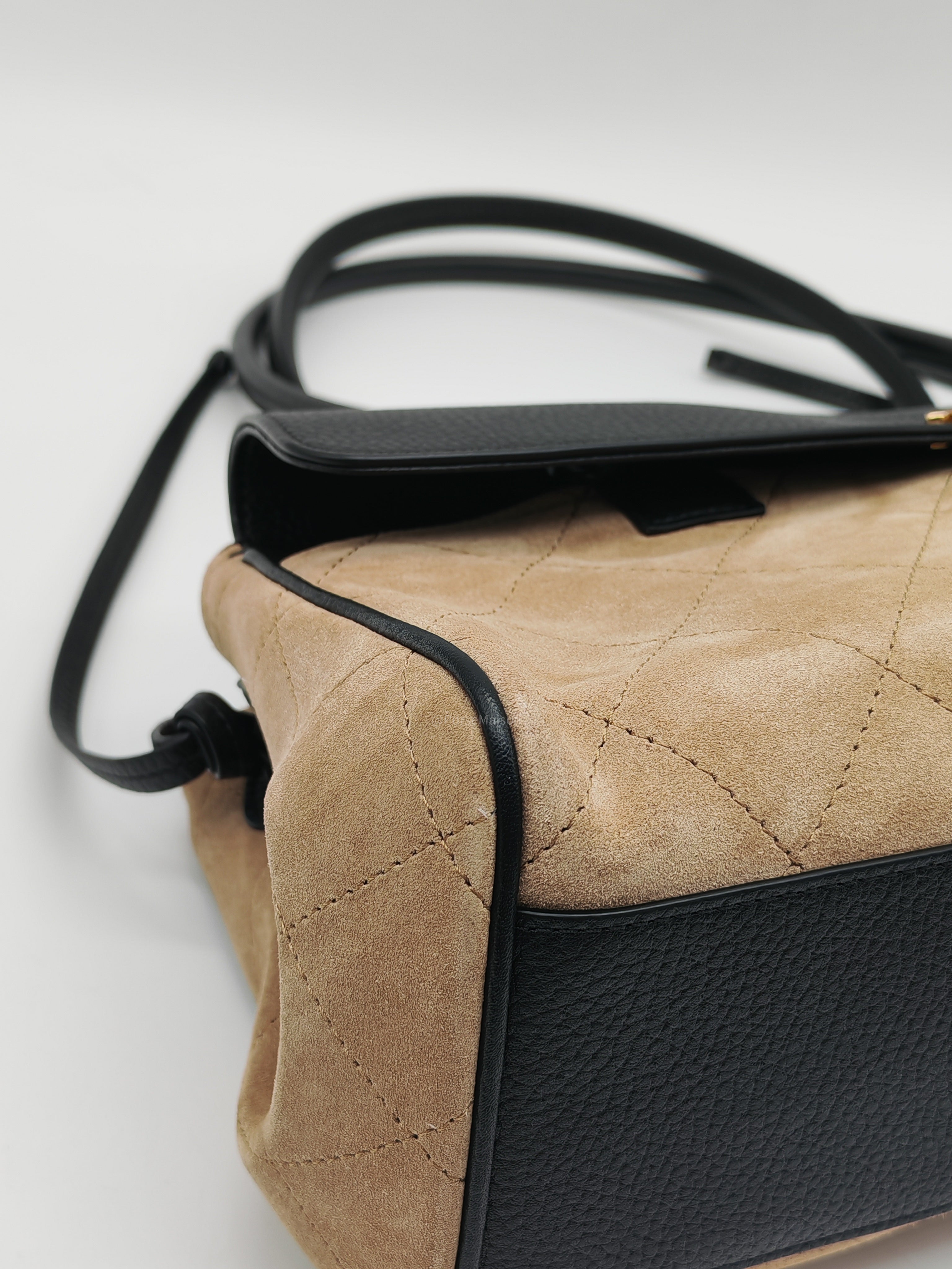 Chanel 26 Urban Essential Matthieu Blazy Small Tote Bag in Black Beige Suede Leather and Gold Hardware Microchip