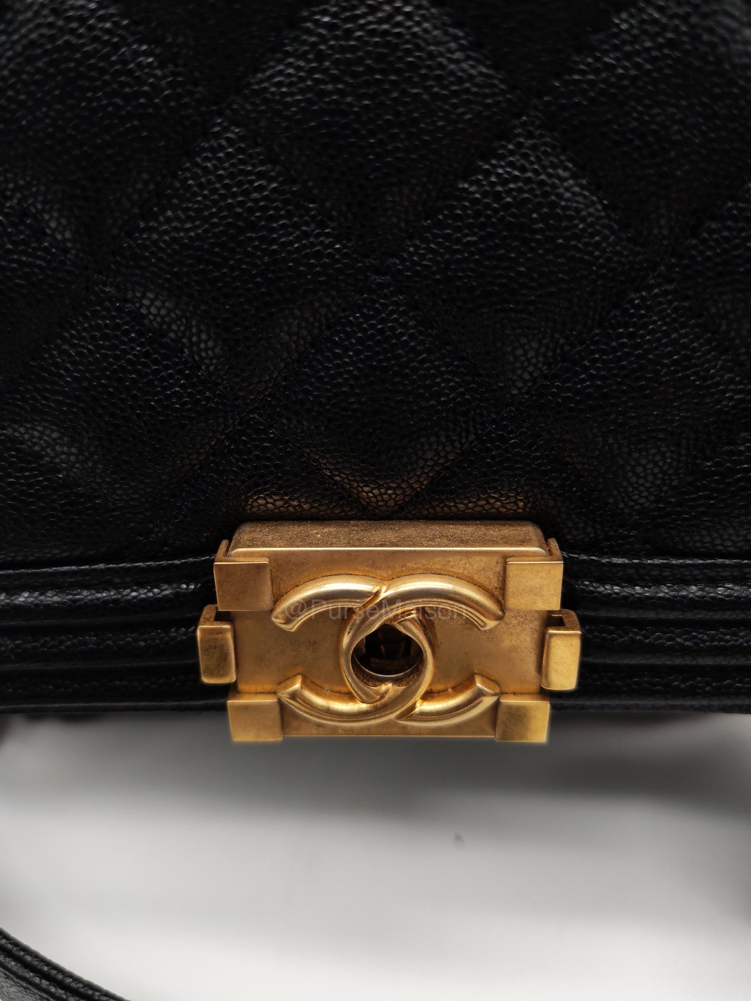 Chanel Boy North South Flap Bag in Black Quilted Caviar Leather and Aged Gold Hardware Series 28