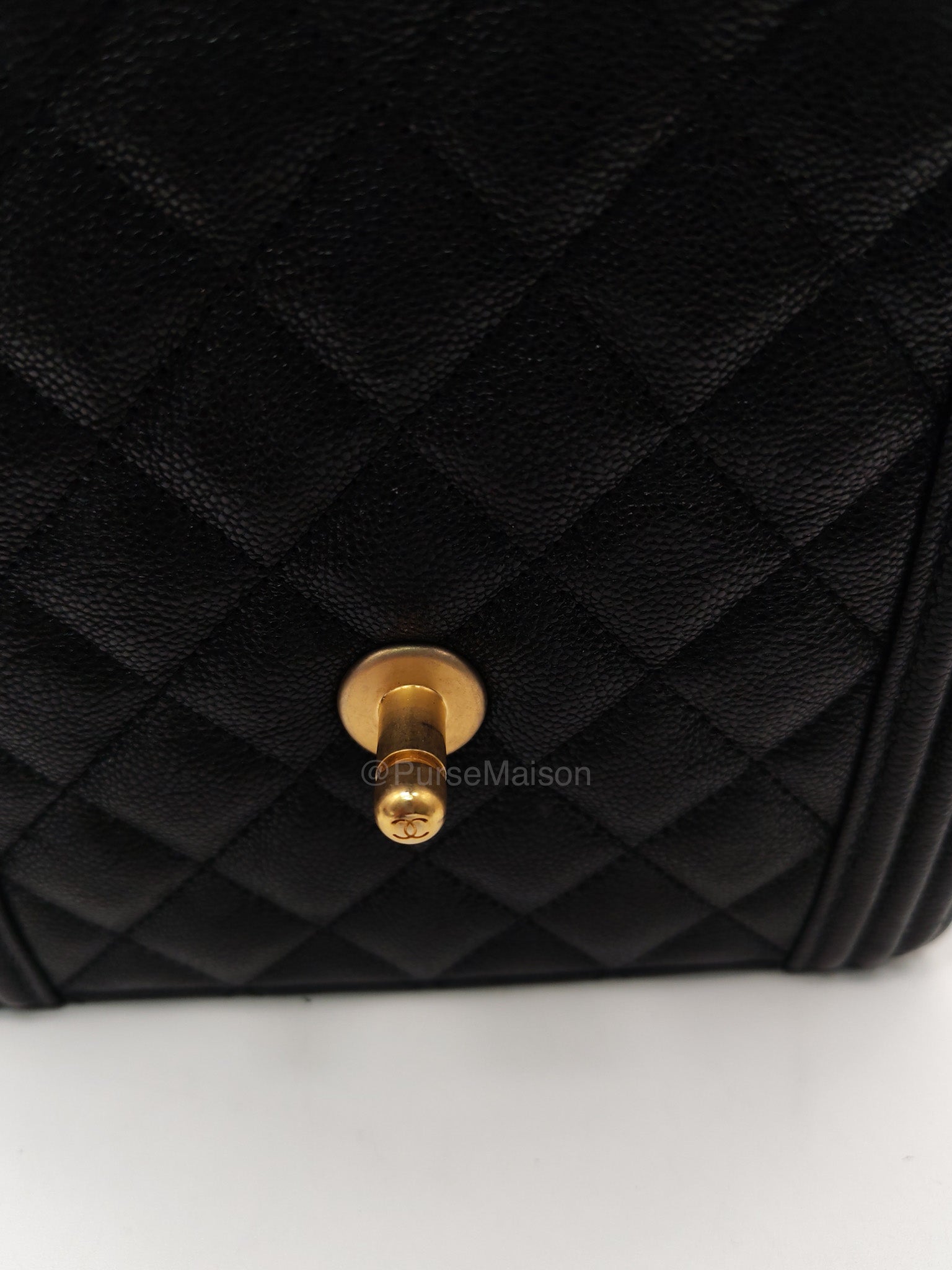 Chanel Boy North South Flap Bag in Black Quilted Caviar Leather and Aged Gold Hardware Series 28