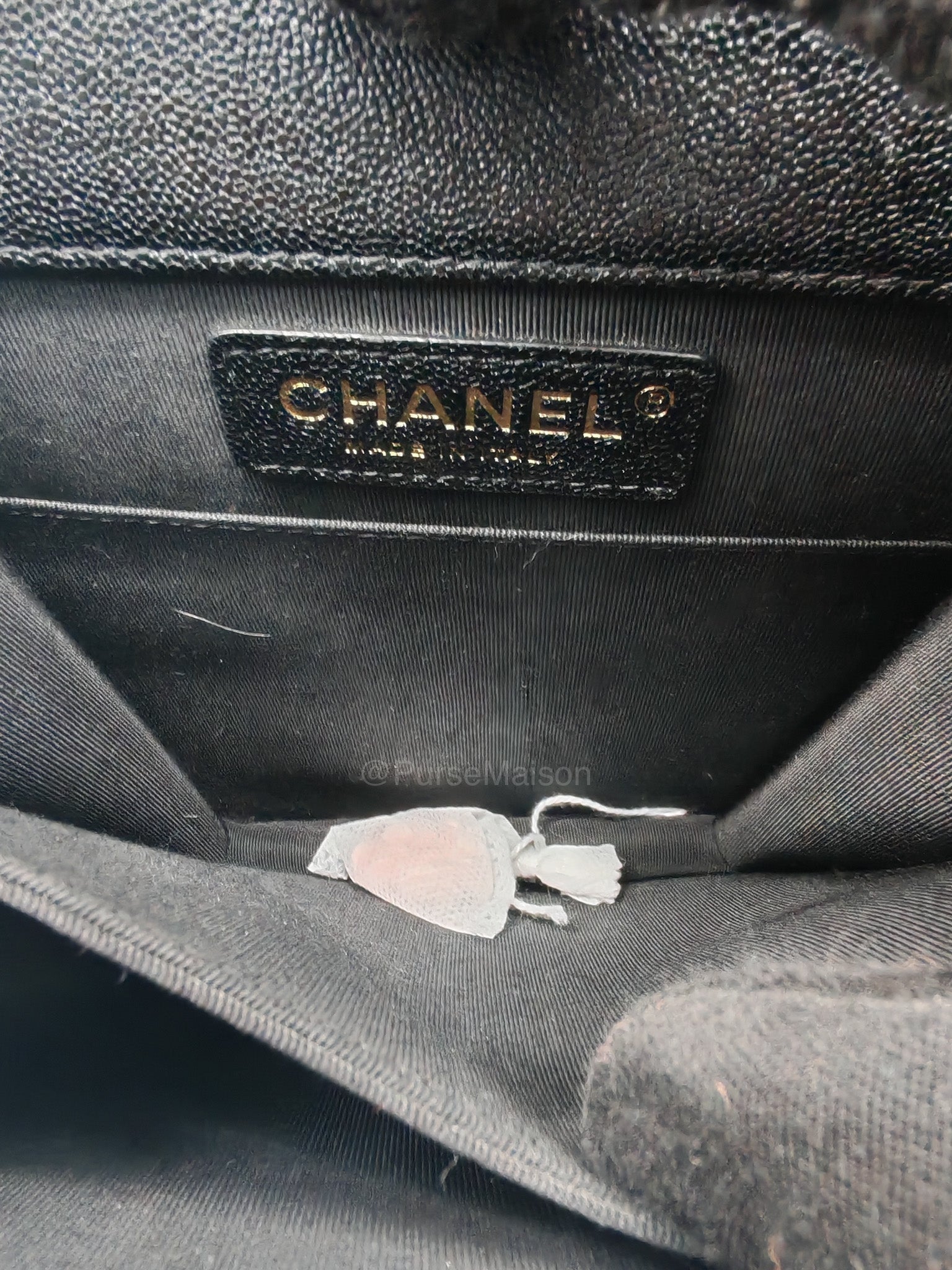 Chanel Boy North South Flap Bag in Black Quilted Caviar Leather and Aged Gold Hardware Series 28