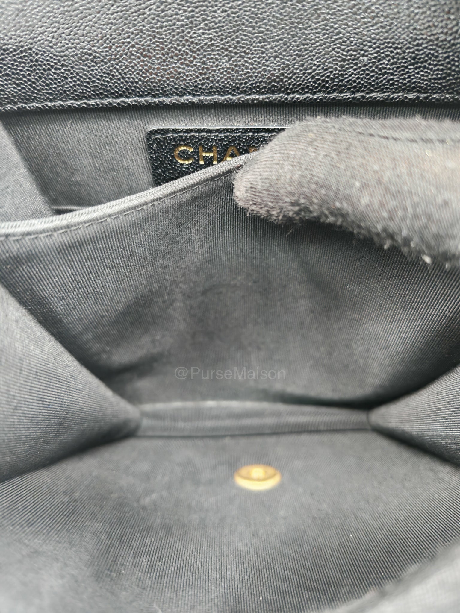 Chanel Boy North South Flap Bag in Black Quilted Caviar Leather and Aged Gold Hardware Series 28