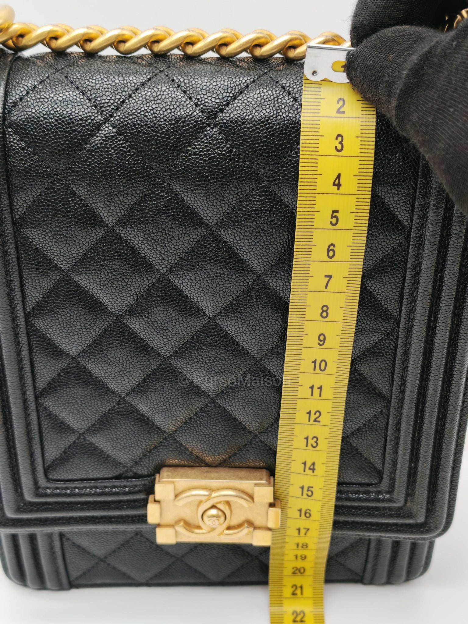Chanel Boy North South Flap Bag in Black Quilted Caviar Leather and Aged Gold Hardware Series 28