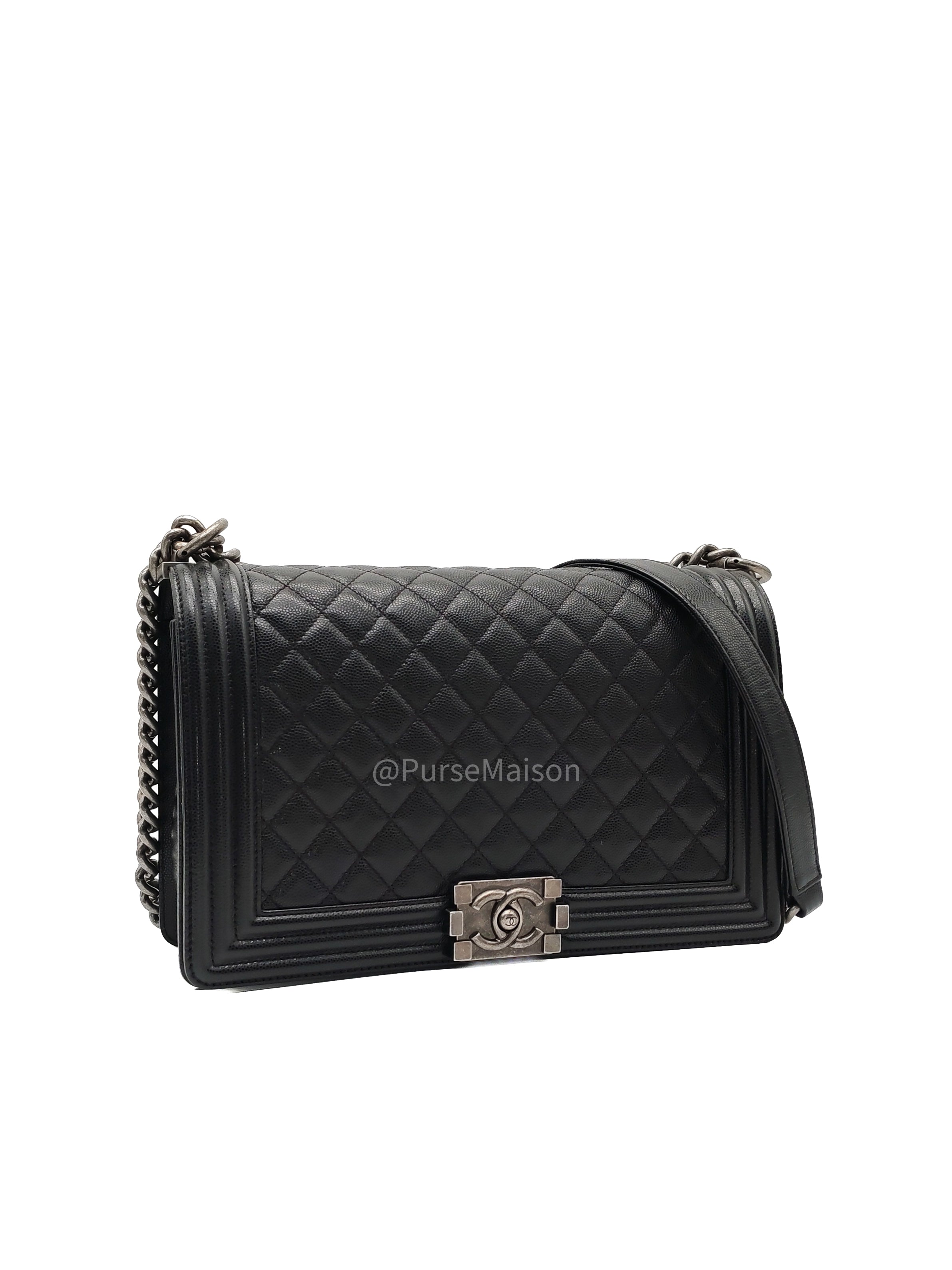 Chanel Boy New Medium in Black Quilted Caviar Leather and Ruthenium Hardware Series 25