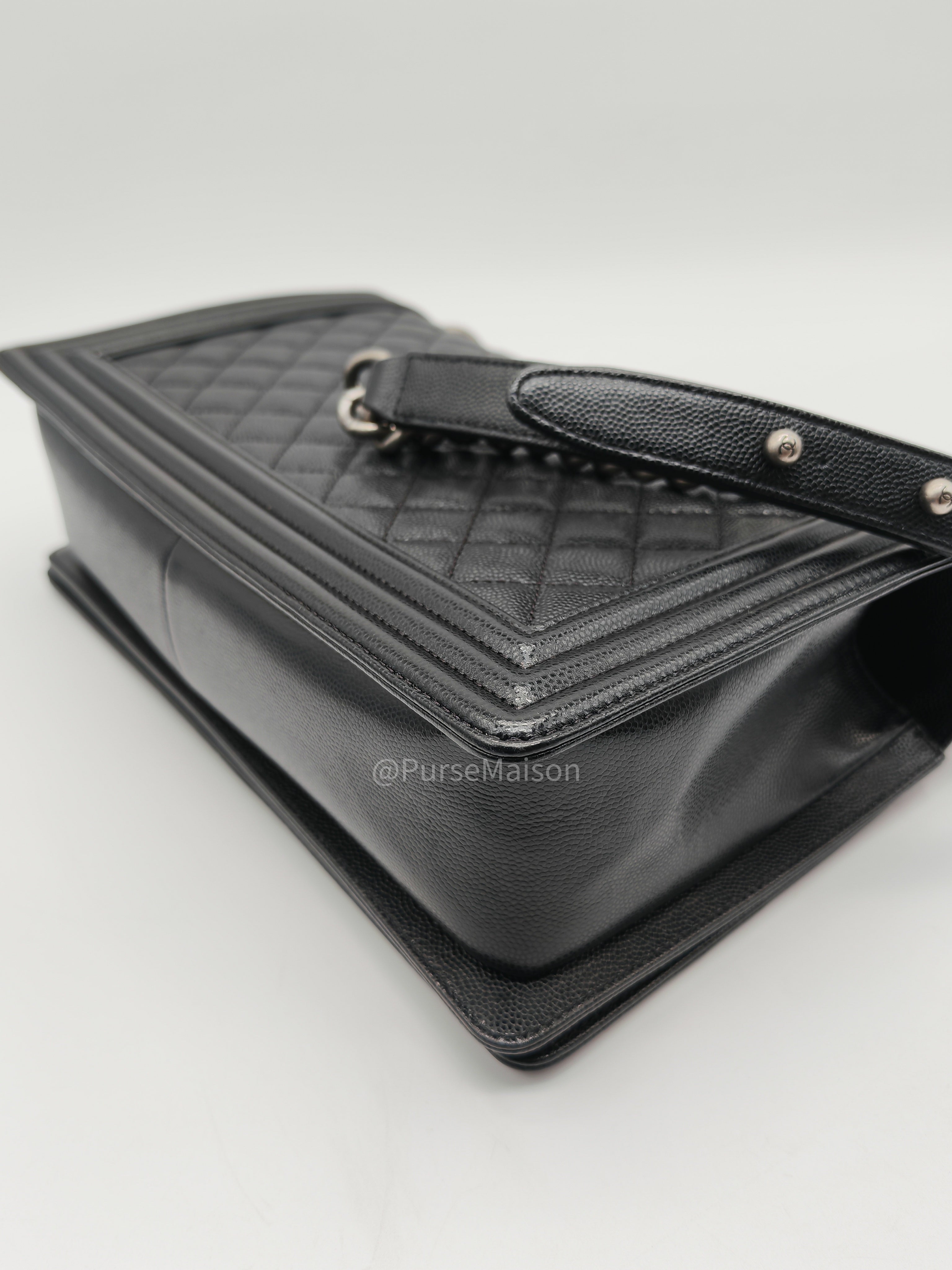 Chanel Boy New Medium in Black Quilted Caviar Leather and Ruthenium Hardware Series 25