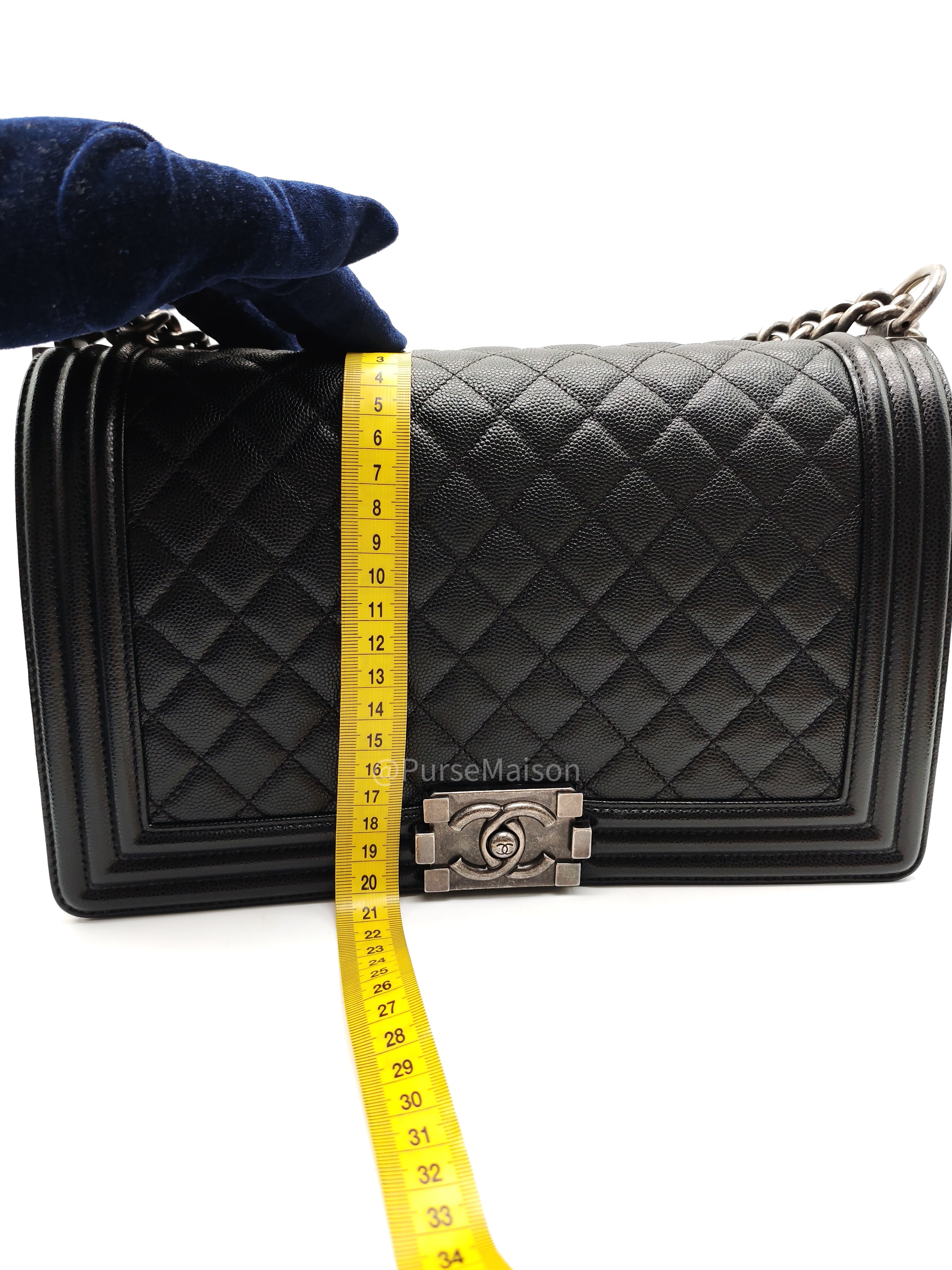 Chanel Boy New Medium in Black Quilted Caviar Leather and Ruthenium Hardware Series 25