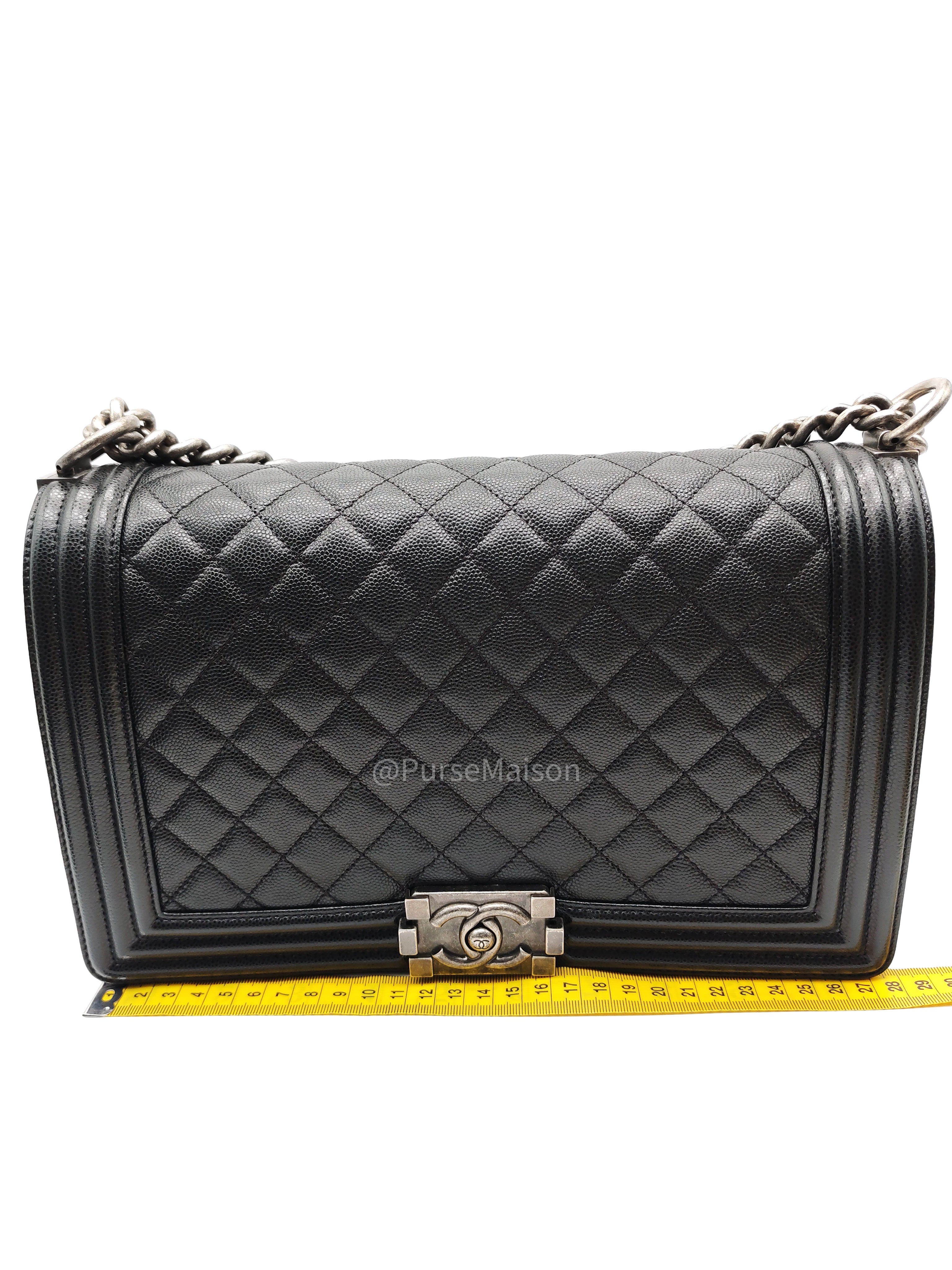 Chanel Boy New Medium in Black Quilted Caviar Leather and Ruthenium Hardware Series 25